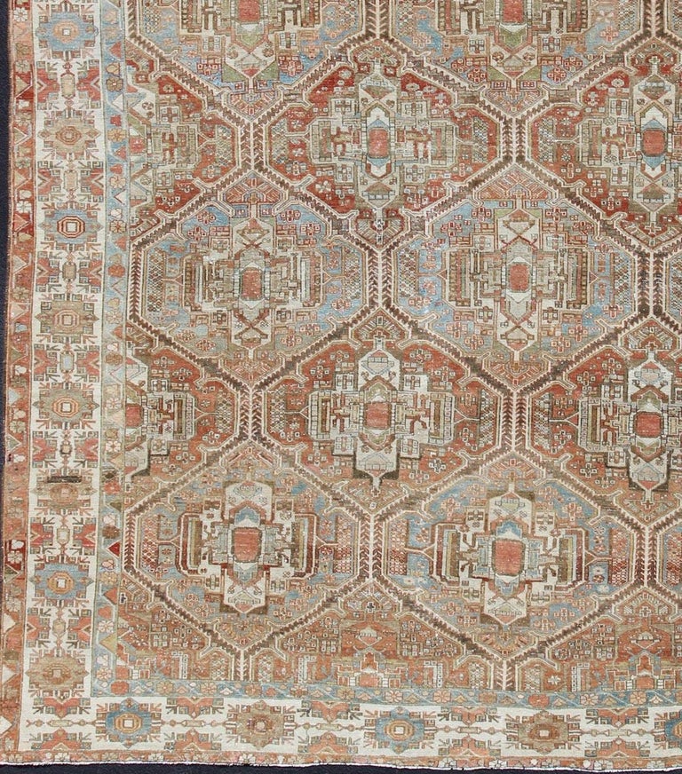 Large Antique Persian Over Sized Diamond Design Bakhtiari Rug in Multi ...