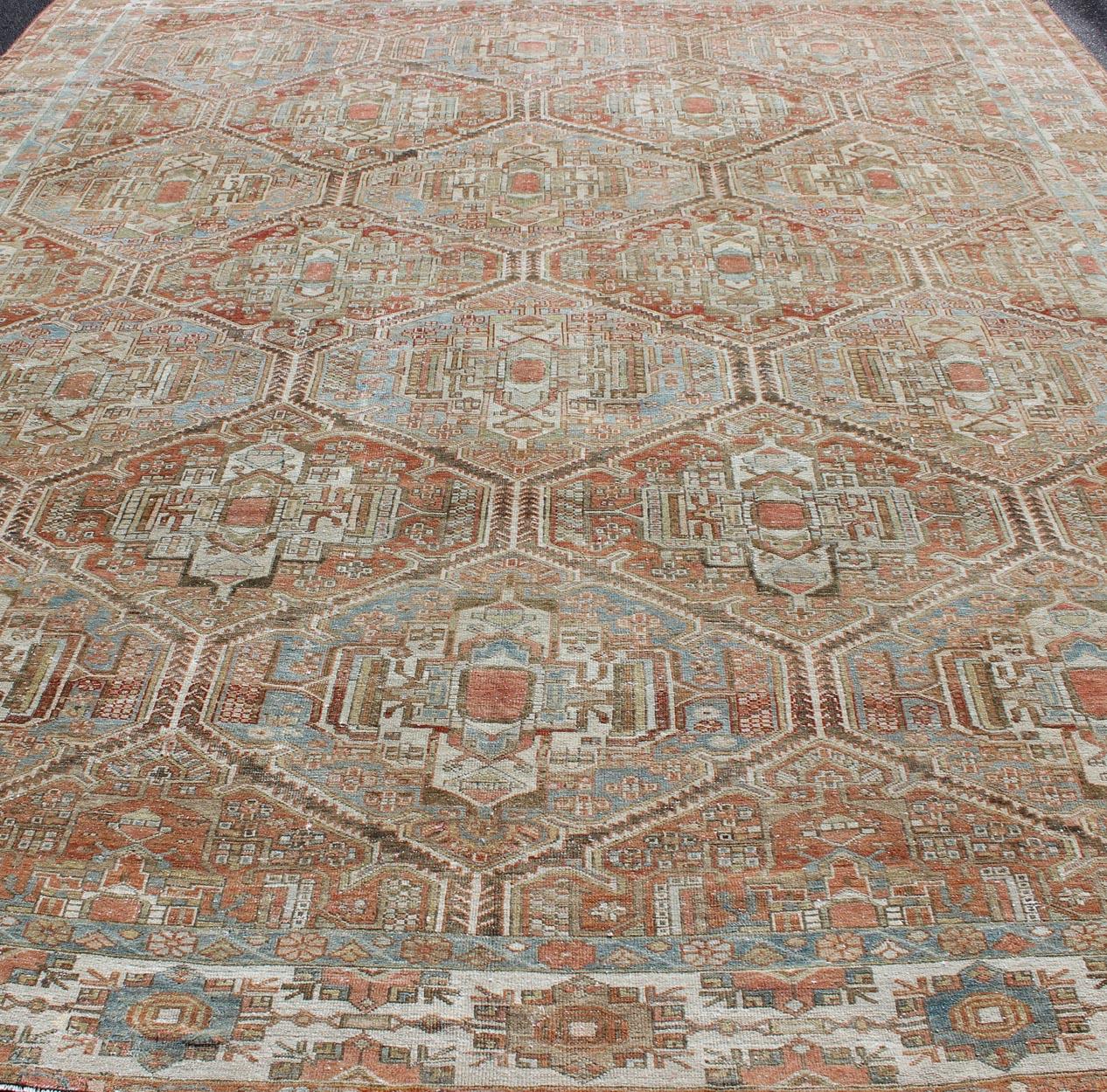 Early 20th Century Large Antique Persian Over Sized Diamond Design Bakhtiari Rug in Multi Colors For Sale