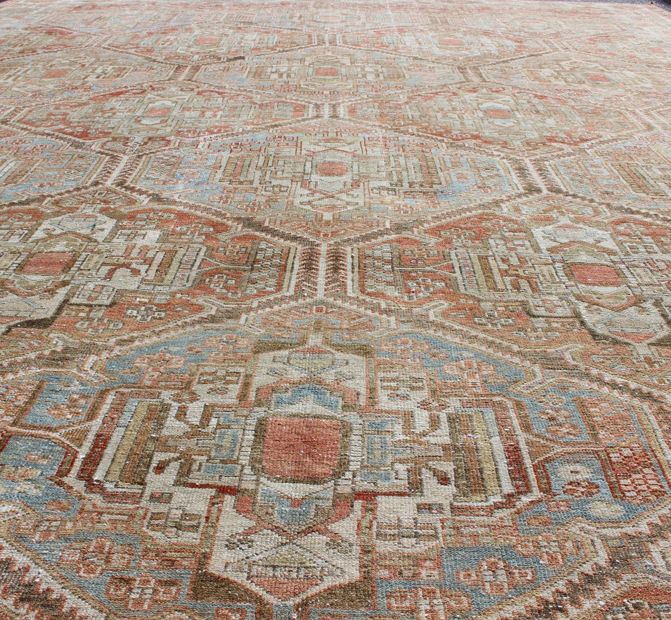 Wool Large Antique Persian Over Sized Diamond Design Bakhtiari Rug in Multi Colors For Sale