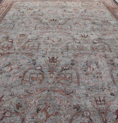 Large Antique Persian Distressed Sultanabad All-Over Floral Design 13'5 x 19'9