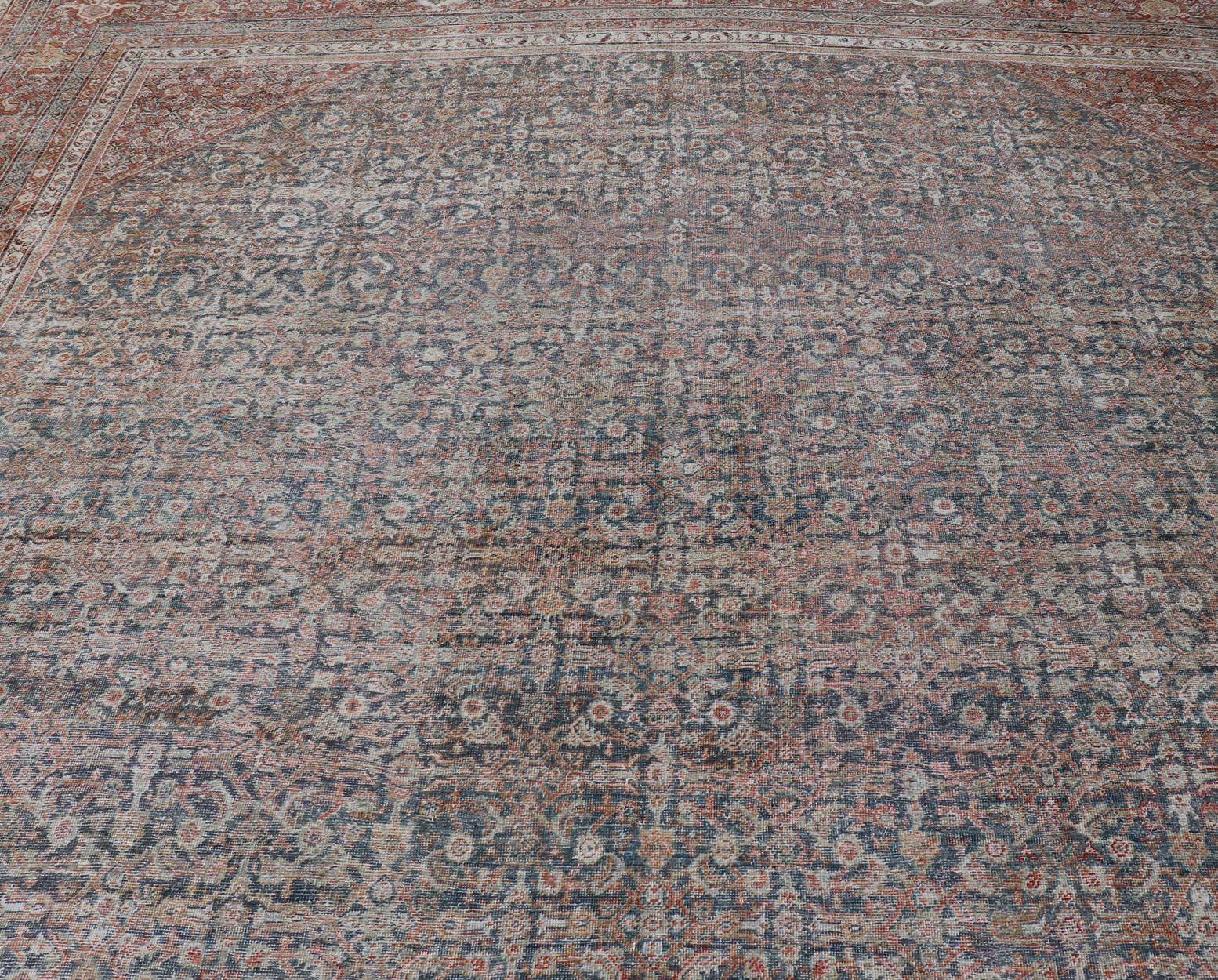 Large Antique Persian Distressed Sultanabad with All-Over Herati Design For Sale 4