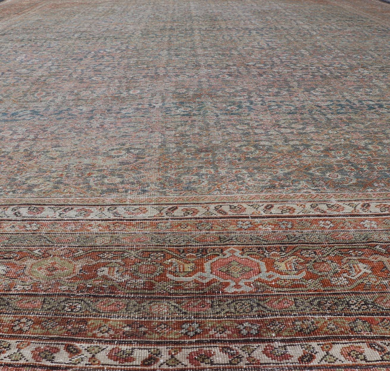 Large Antique Persian Distressed Sultanabad with All-Over Herati Design For Sale 5
