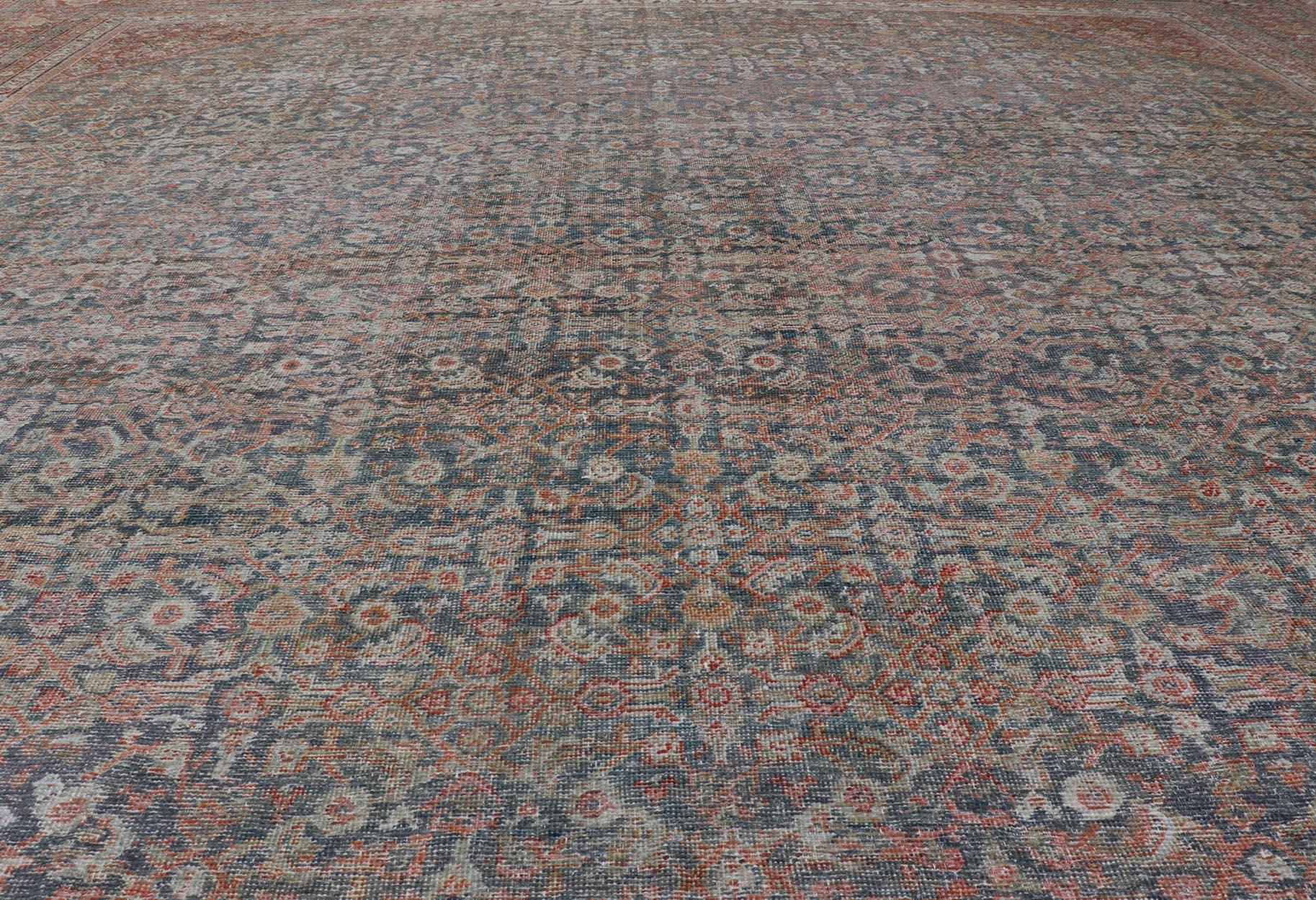Large Antique Persian Distressed Sultanabad with All-Over Herati Design For Sale 6