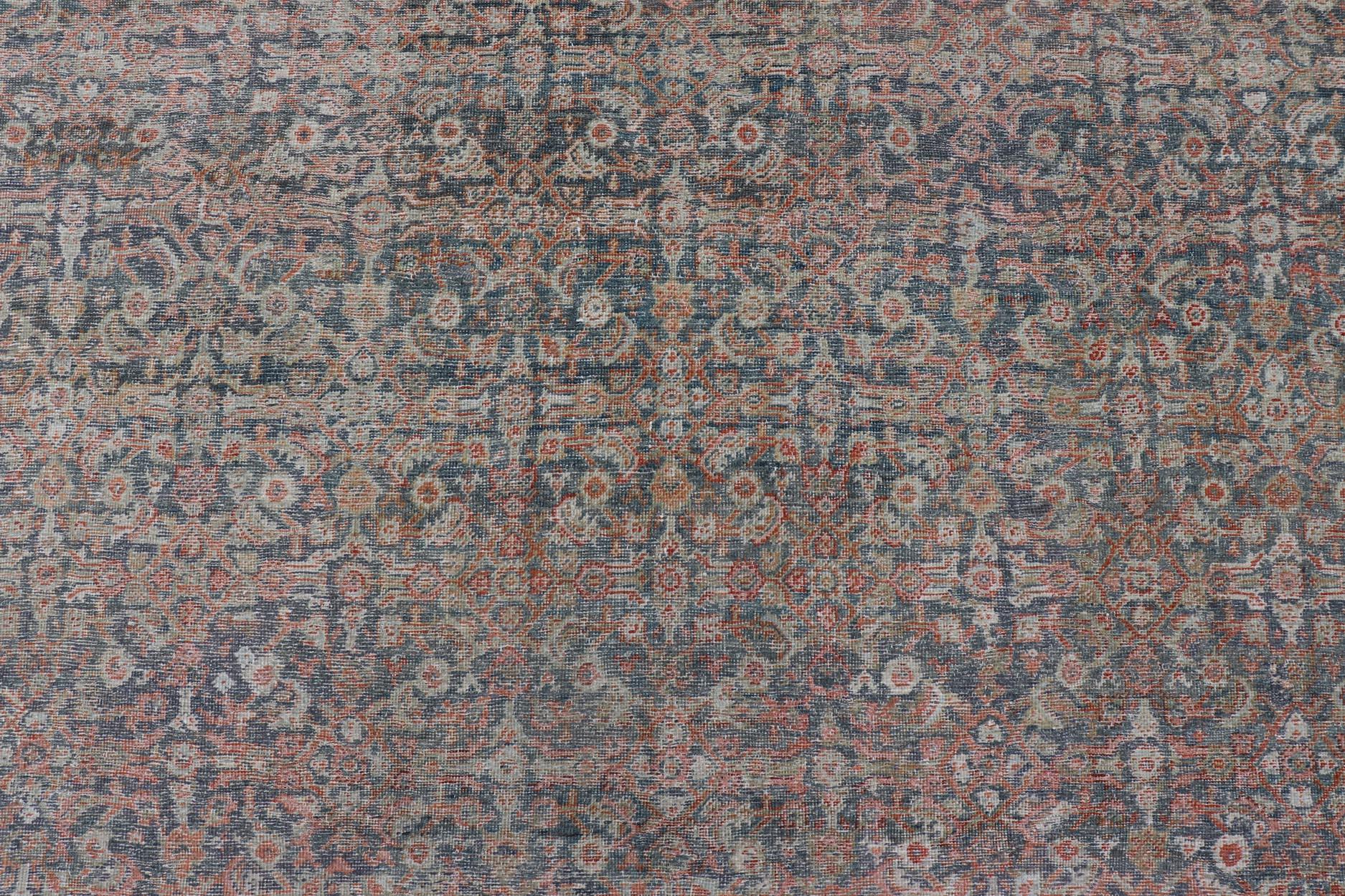 Large Antique Persian Distressed Sultanabad with All-Over Herati Design For Sale 7