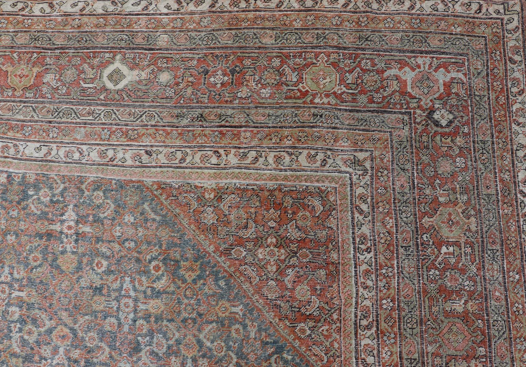 Large Antique Persian Distressed Sultanabad with All-Over Herati Design For Sale 9