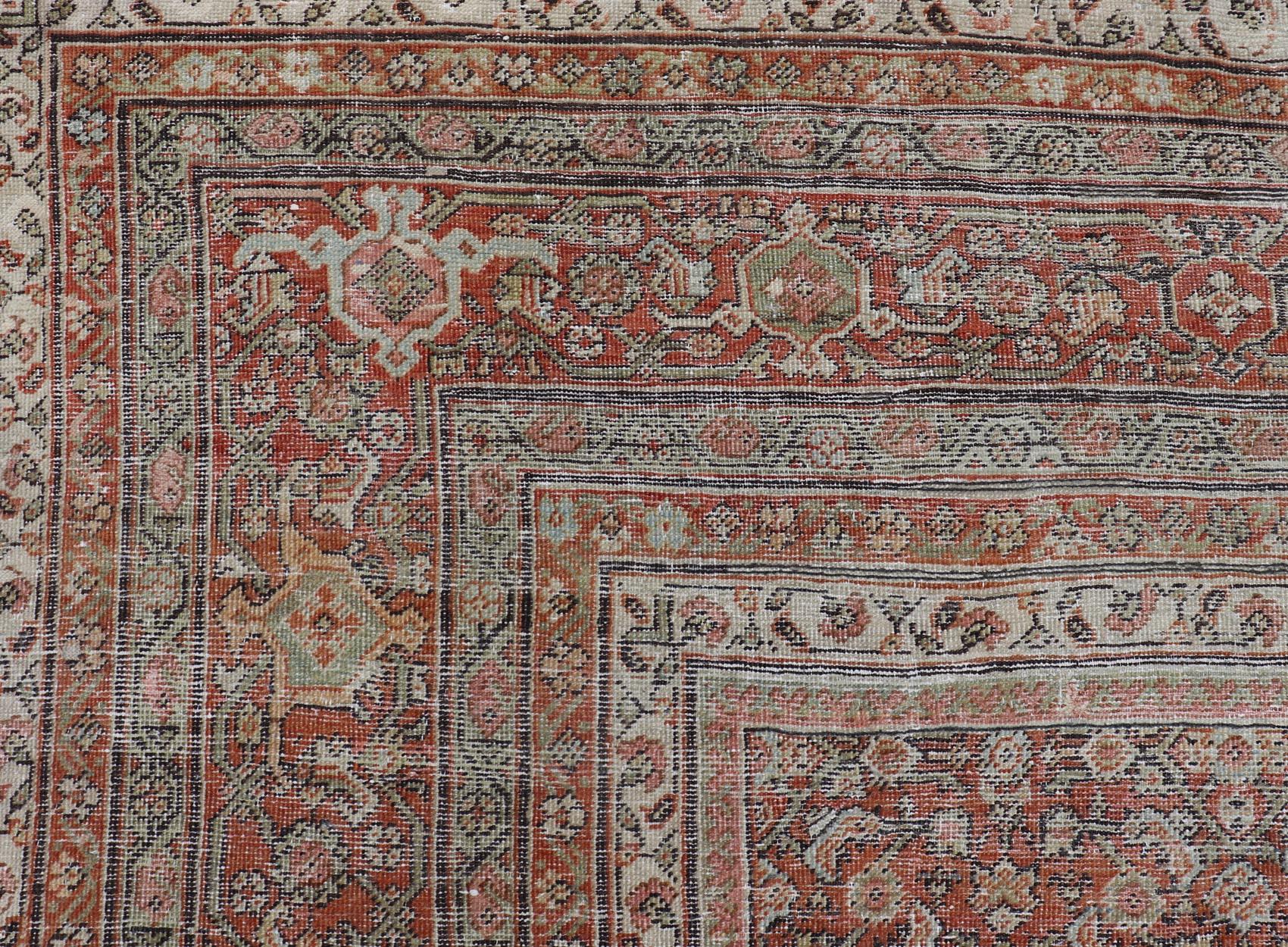 Large Antique Persian Distressed Sultanabad with All-Over Herati Design For Sale 11
