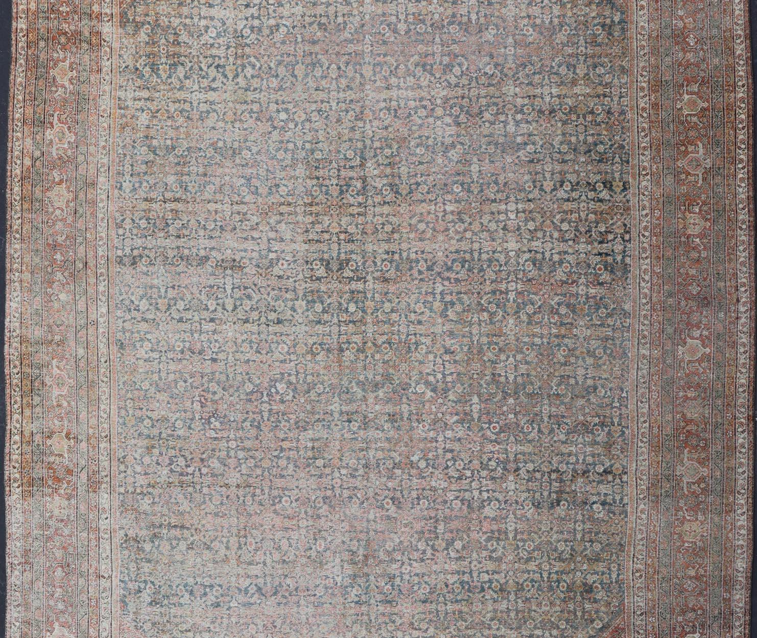 Hand-Knotted Large Antique Persian Distressed Sultanabad with All-Over Herati Design For Sale