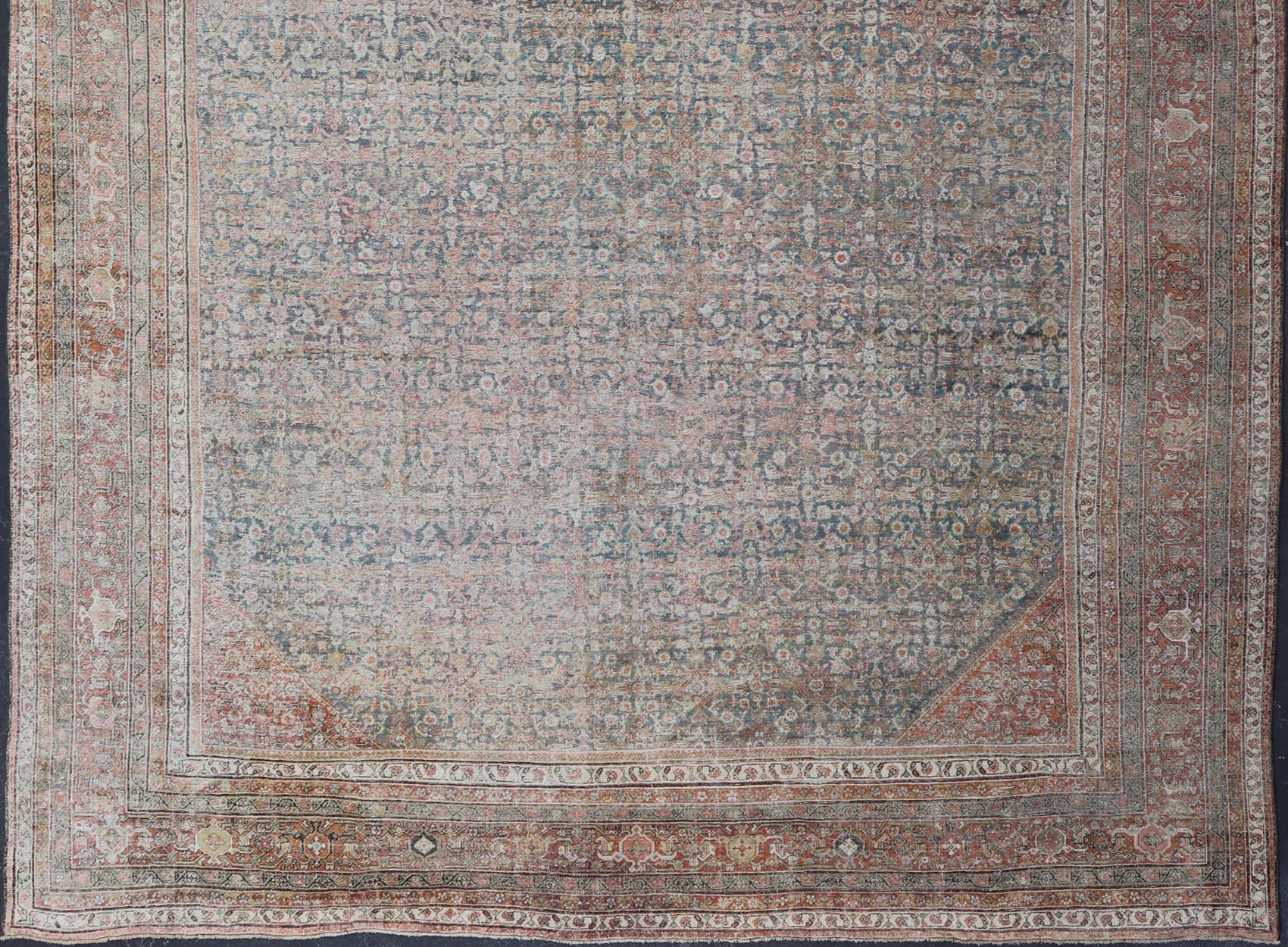 Large Antique Persian Distressed Sultanabad with All-Over Herati Design In Good Condition For Sale In Atlanta, GA