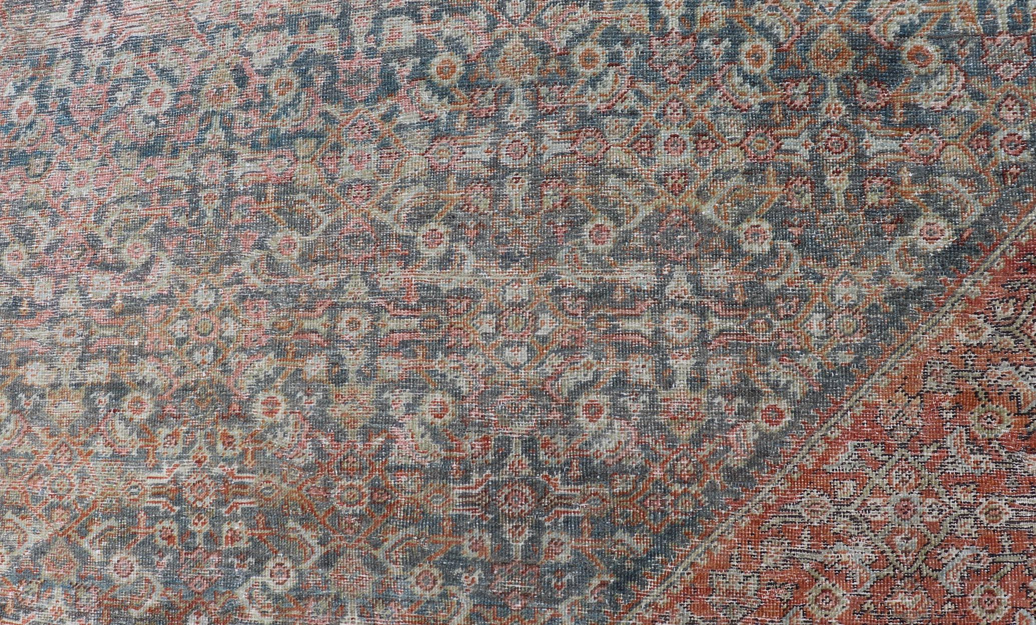 Wool Large Antique Persian Distressed Sultanabad with All-Over Herati Design For Sale