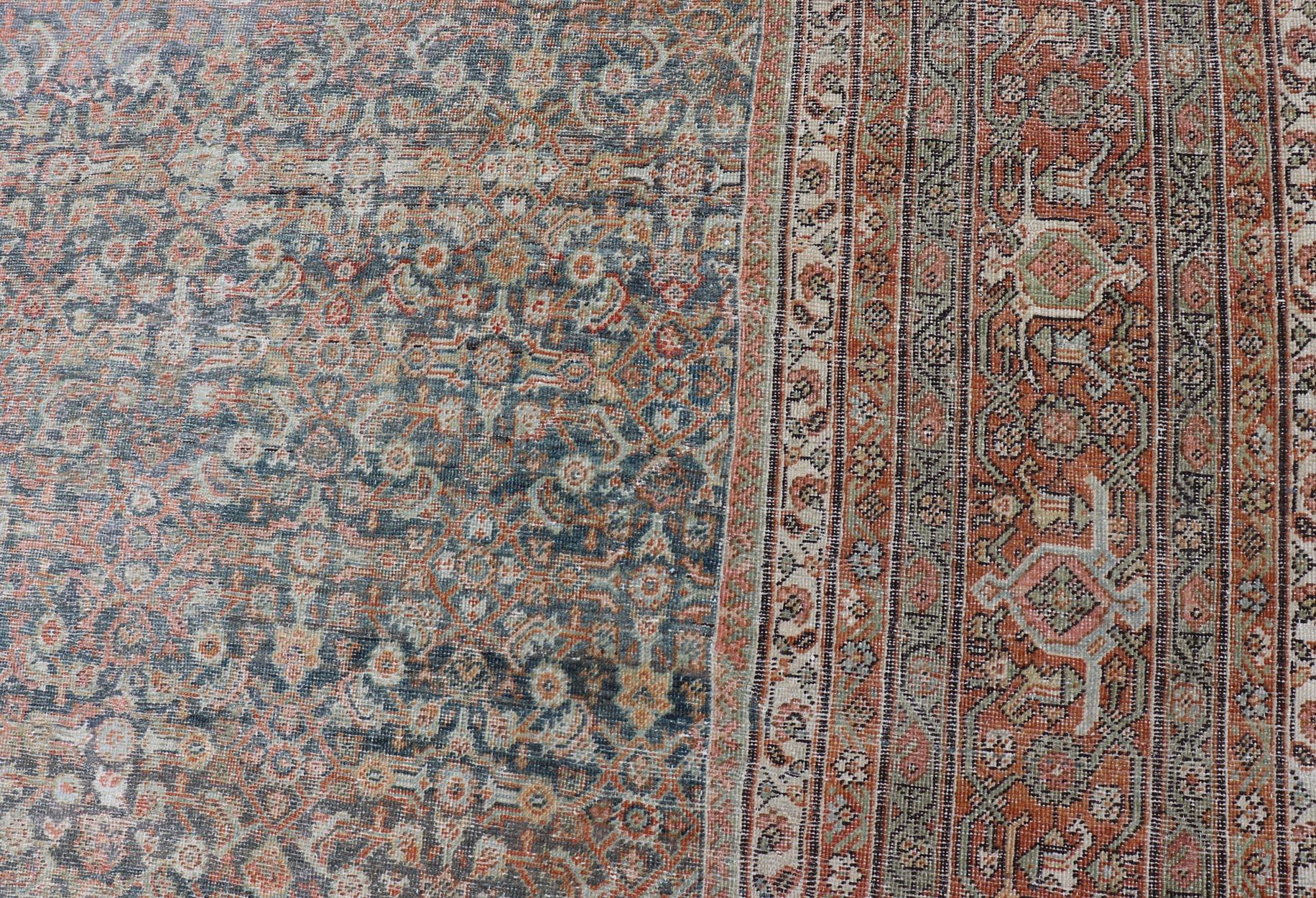 Large Antique Persian Distressed Sultanabad with All-Over Herati Design For Sale 1