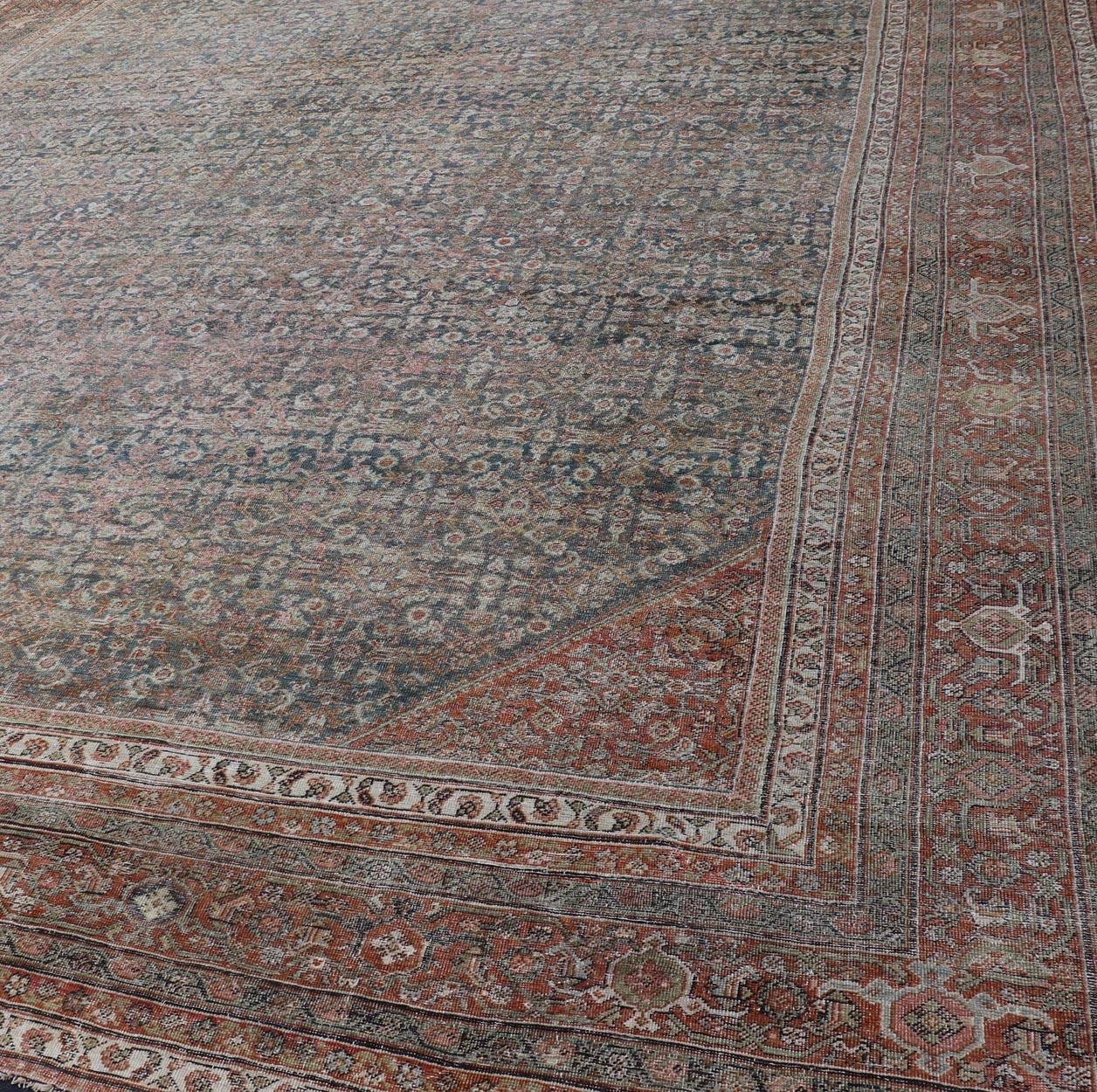 Large Antique Persian Distressed Sultanabad with All-Over Herati Design For Sale 3