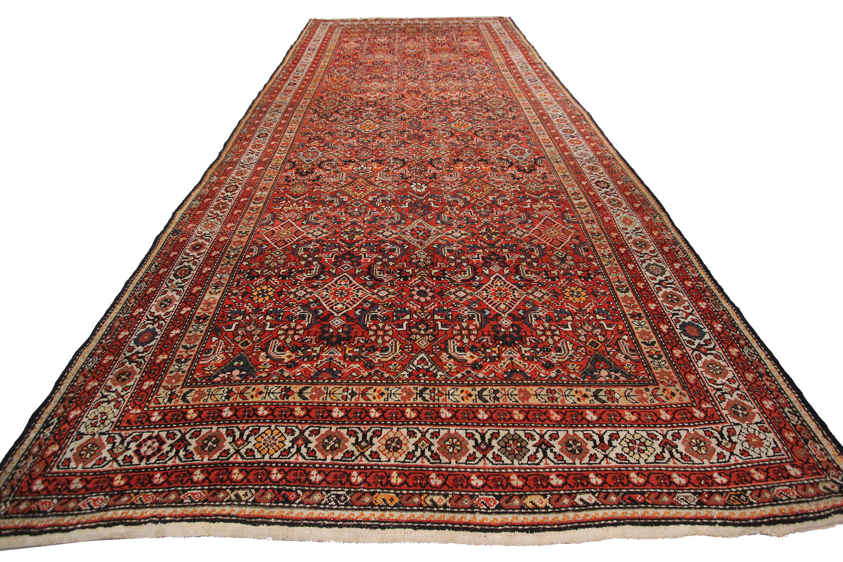 Large Antique Persian Farahan Rug Antique Farahan Persian Rug Overall 6x14 In Good Condition For Sale In New York, NY