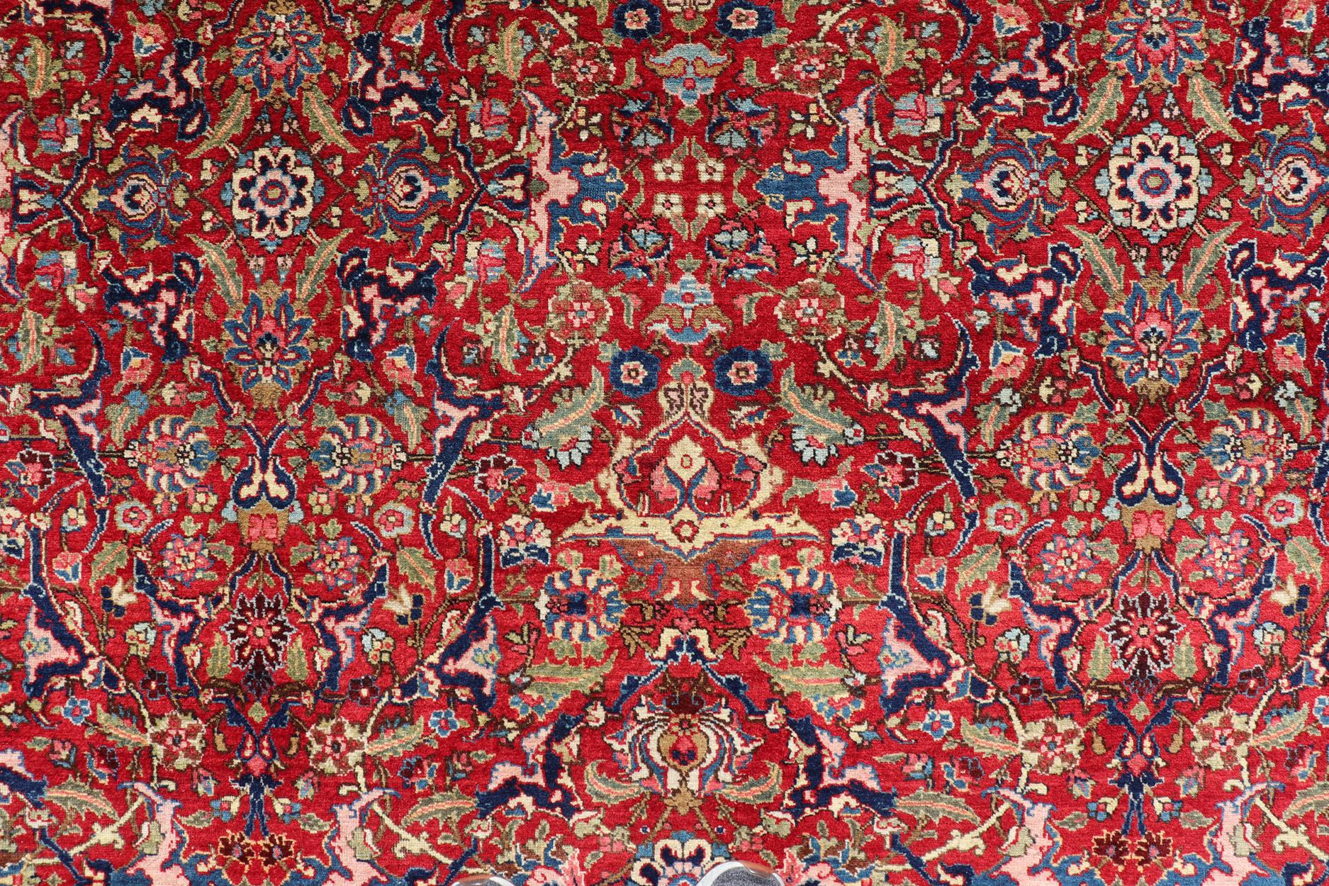 Large Antique Persian Fine Weave Tabriz in Red Background & L.Blue Guard Borders For Sale 3