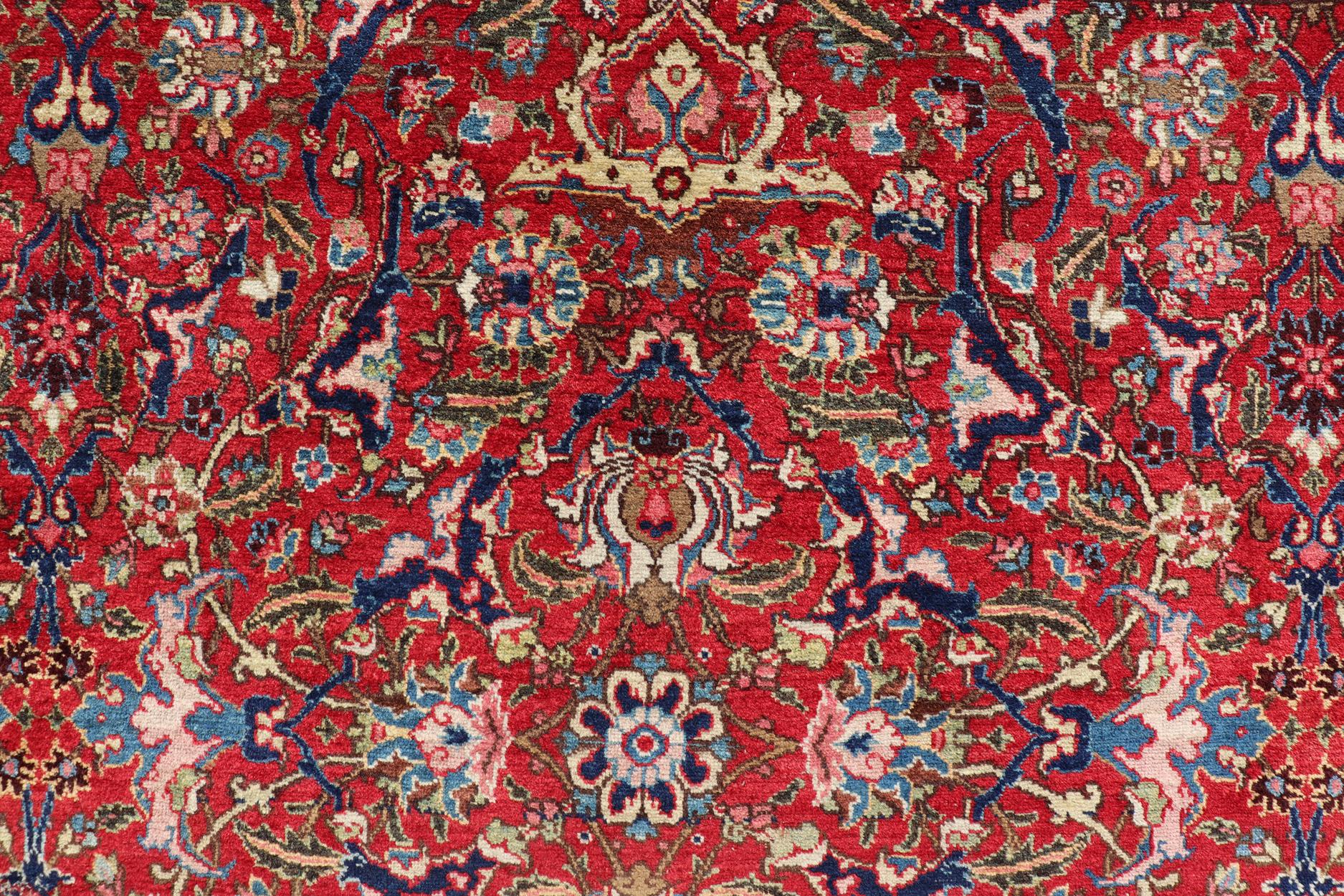 Large Antique Persian Fine Weave Tabriz in Red Background & L.Blue Guard Borders For Sale 4