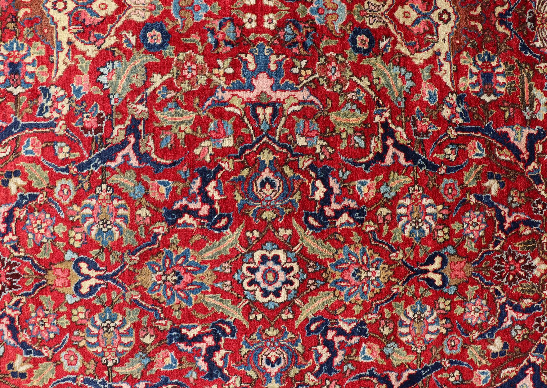 Large Antique Persian Fine Weave Tabriz in Red Background & L.Blue Guard Borders For Sale 5