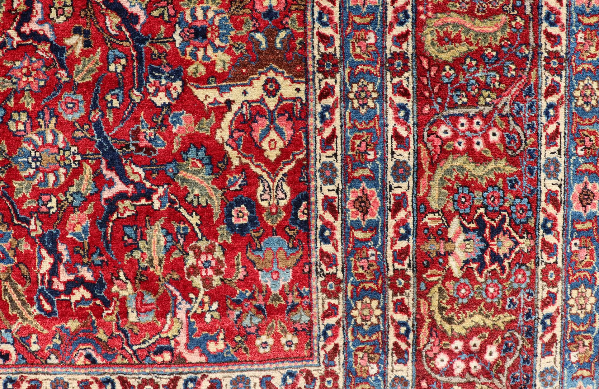 Large Antique Persian Fine Weave Tabriz in Red Background & L.Blue Guard Borders For Sale 8