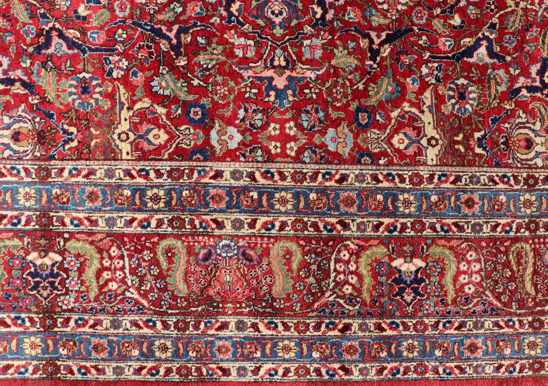 20th Century Large Antique Persian Fine Weave Tabriz in Red Background & L.Blue Guard Borders For Sale