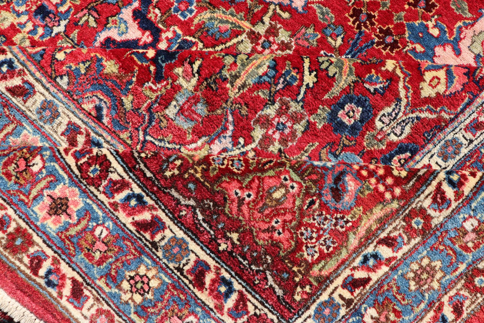Large Antique Persian Fine Weave Tabriz in Red Background & L.Blue Guard Borders For Sale 9