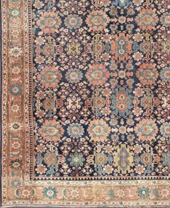 Very Large Antique Persian Hamedan Rug with Blossom Design in Blue Background
