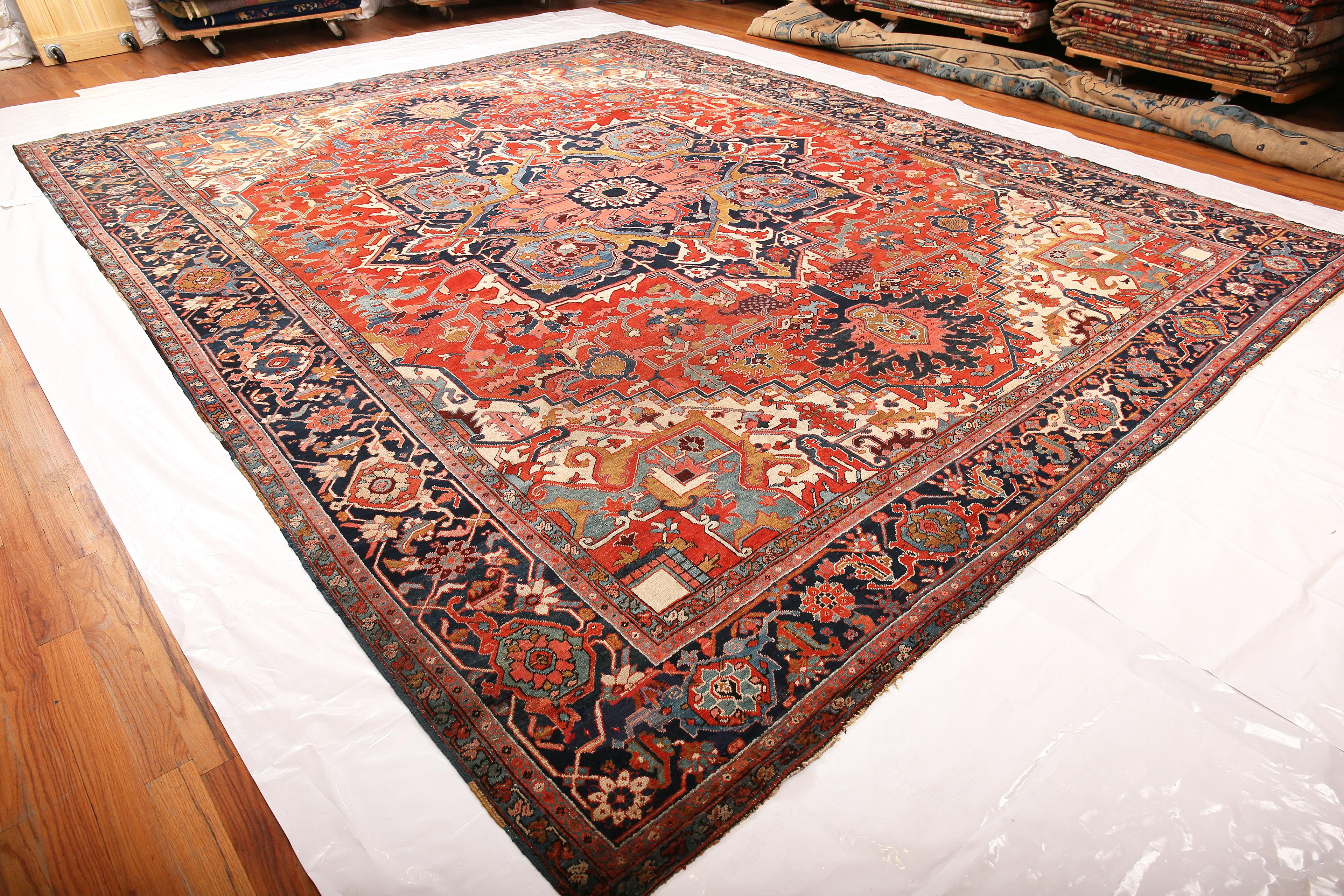 Large Antique Persian Heriz Serapi Rug 12'2