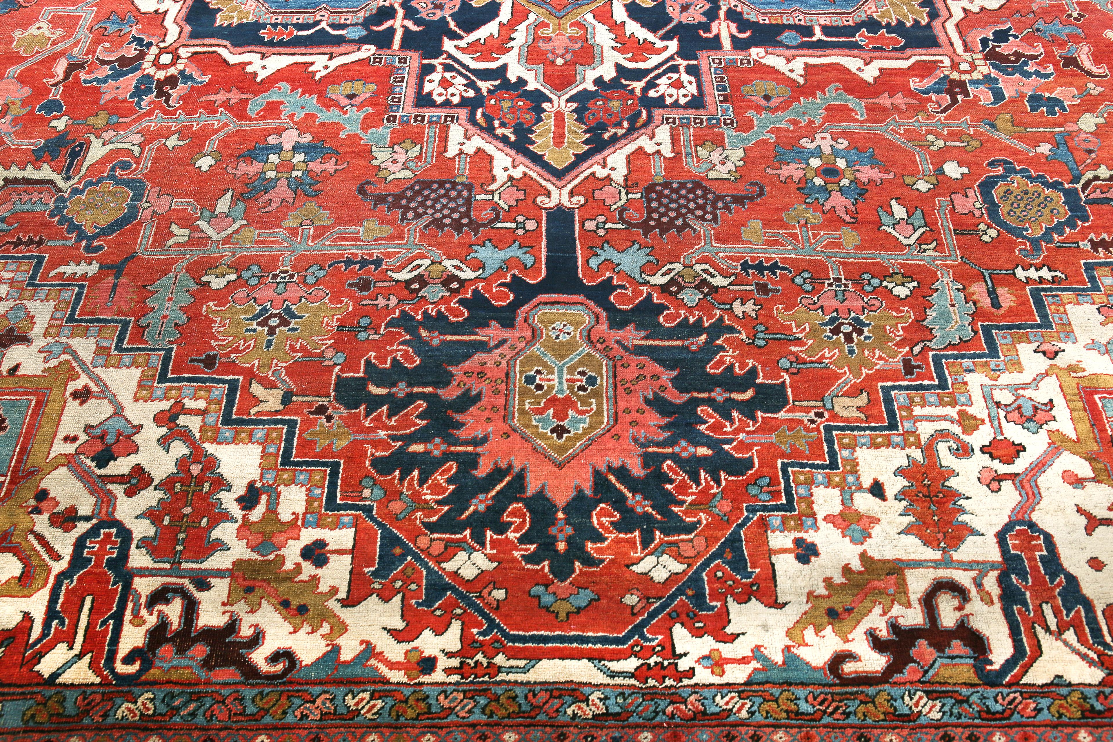 20th Century Large Antique Persian Heriz Serapi Rug 12'2
