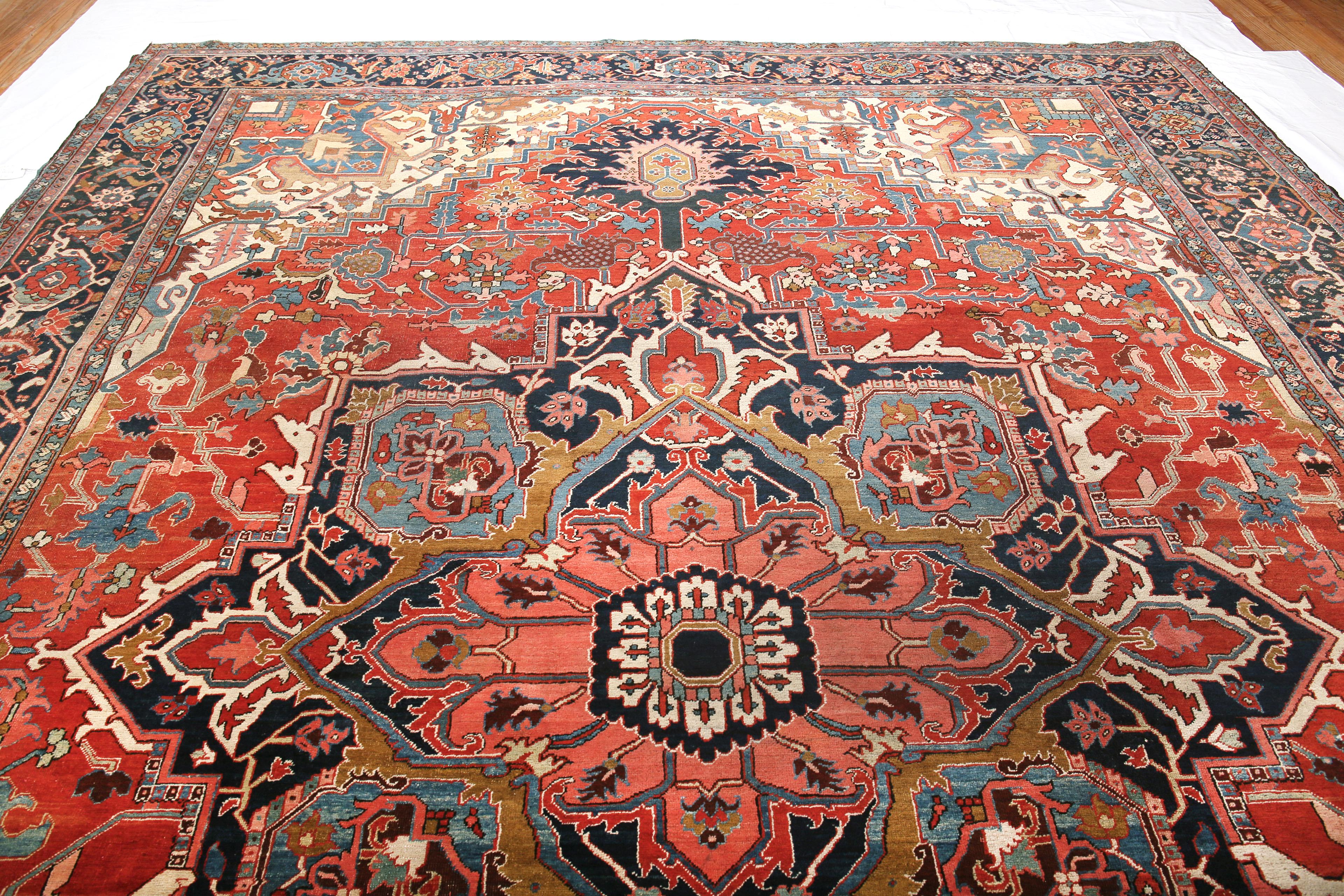 Large Antique Persian Heriz Serapi Rug 12'2