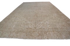 Large Antique Persian Heriz Serapi Rug Beige Ivory Geometric Antique Heriz