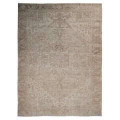Grand tapis persan ancien Heriz Serapi beige ivoire géométrique 10x13 Antique Heriz