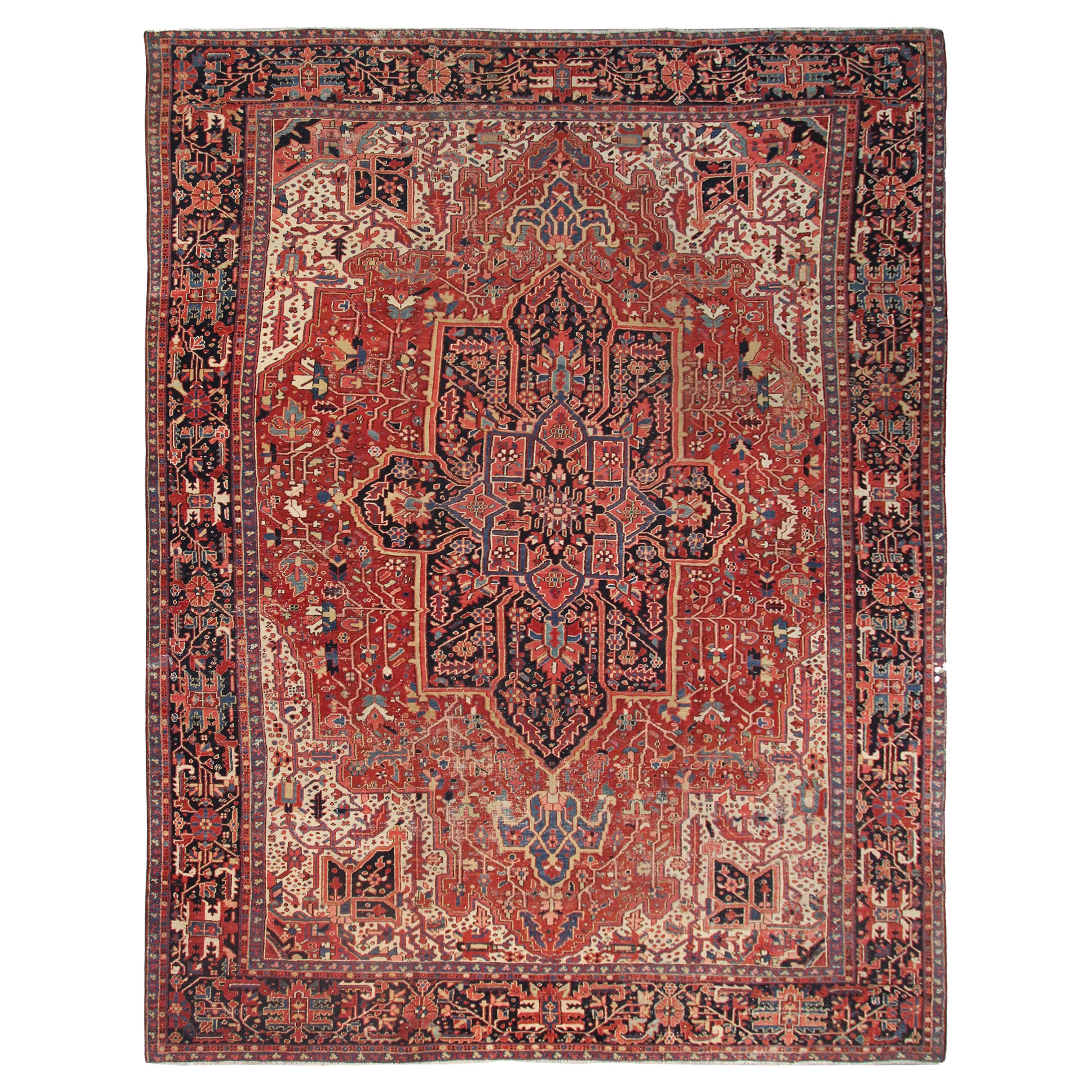 Grand tapis persan ancien Heriz Serapi géométrique Heriz 11 x 14 330 cm x 427 cm