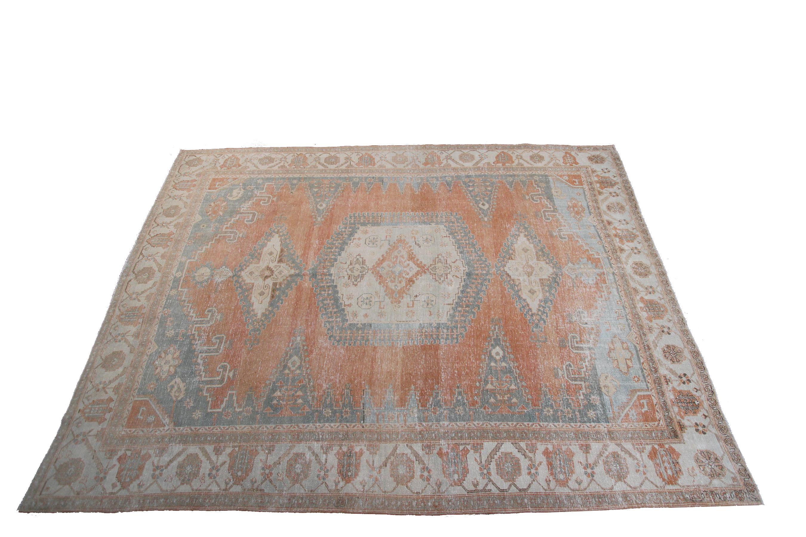 Großer antiker persischer Heriz-Serapi-Teppich, neutral, geometrisch, 9x12, antik, Heriz im Angebot 1