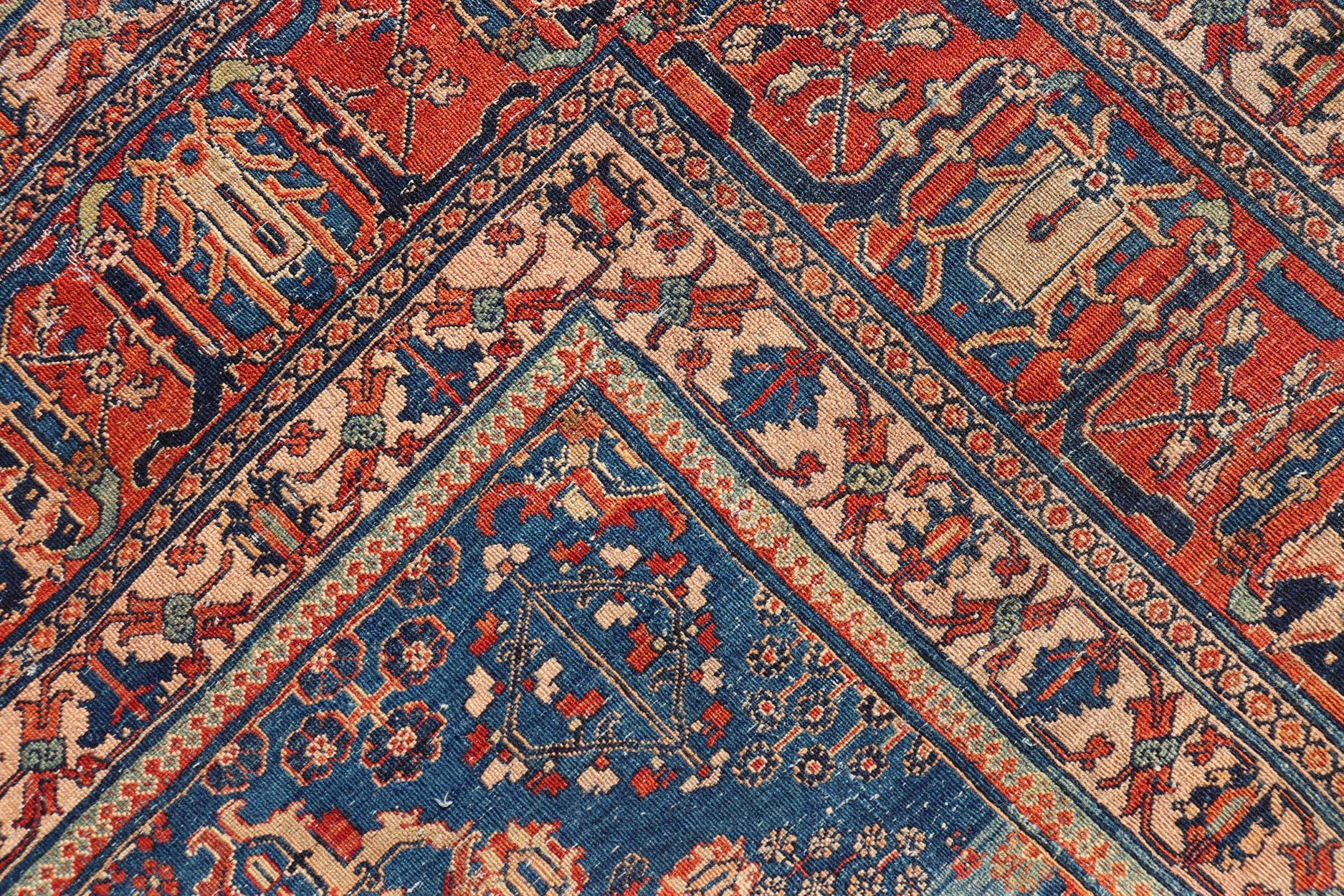 Large Antique Persian Joshaghan Rug with All-Over Sub-Geometric Diamond Design 12