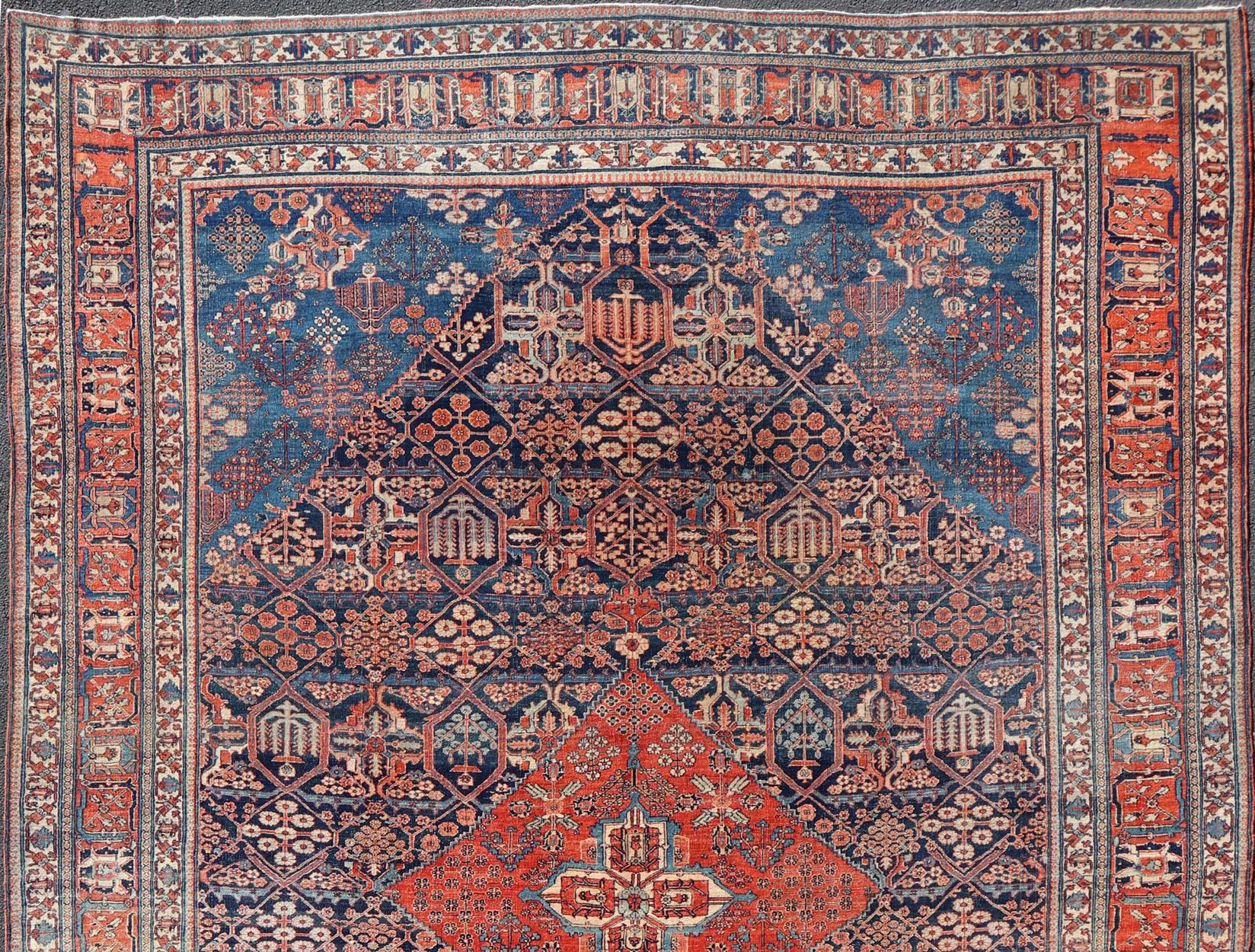 Tribal Large Antique Persian Joshaghan Rug with All-Over Sub-Geometric Diamond Design
