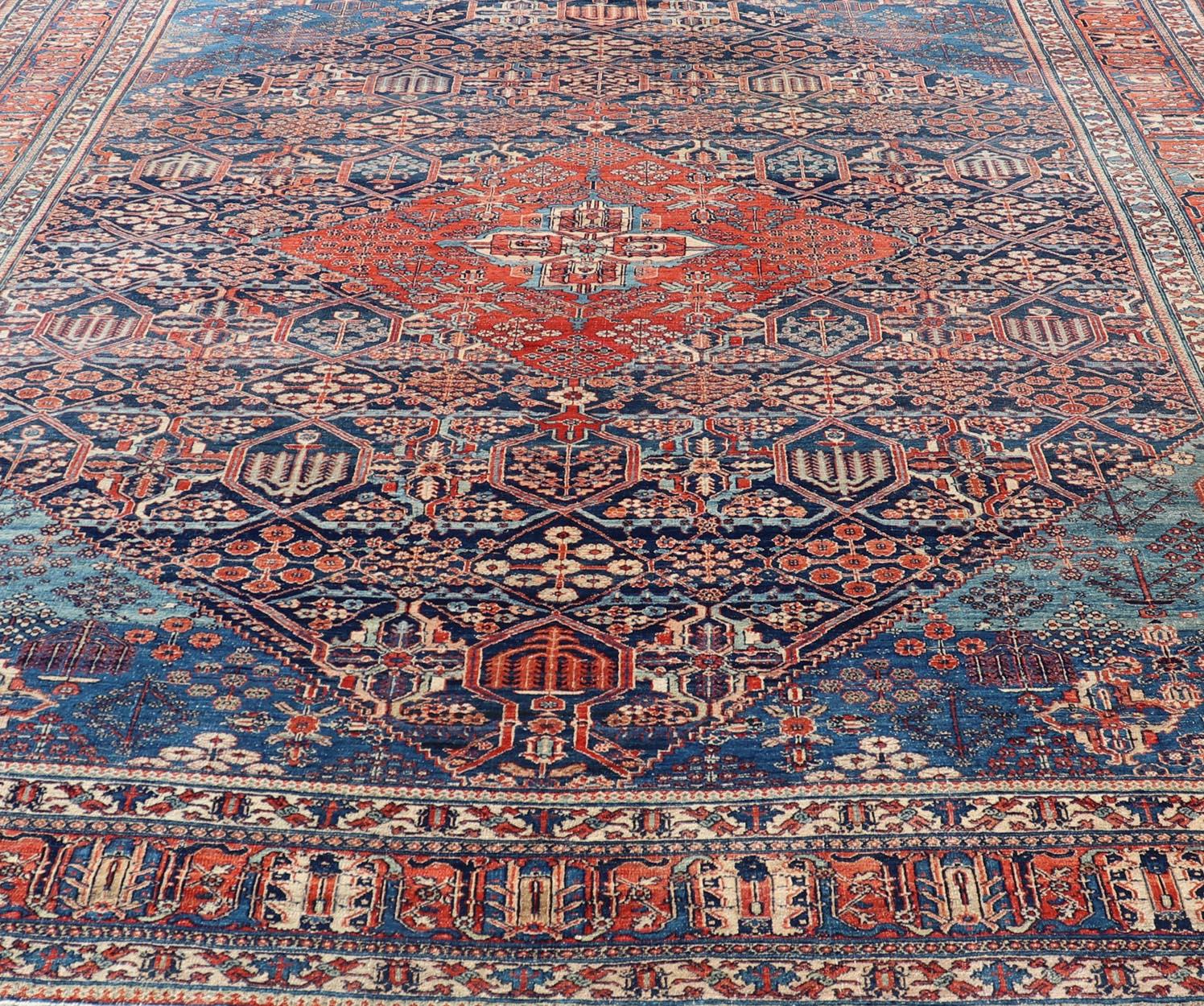 Wool Large Antique Persian Joshaghan Rug with All-Over Sub-Geometric Diamond Design