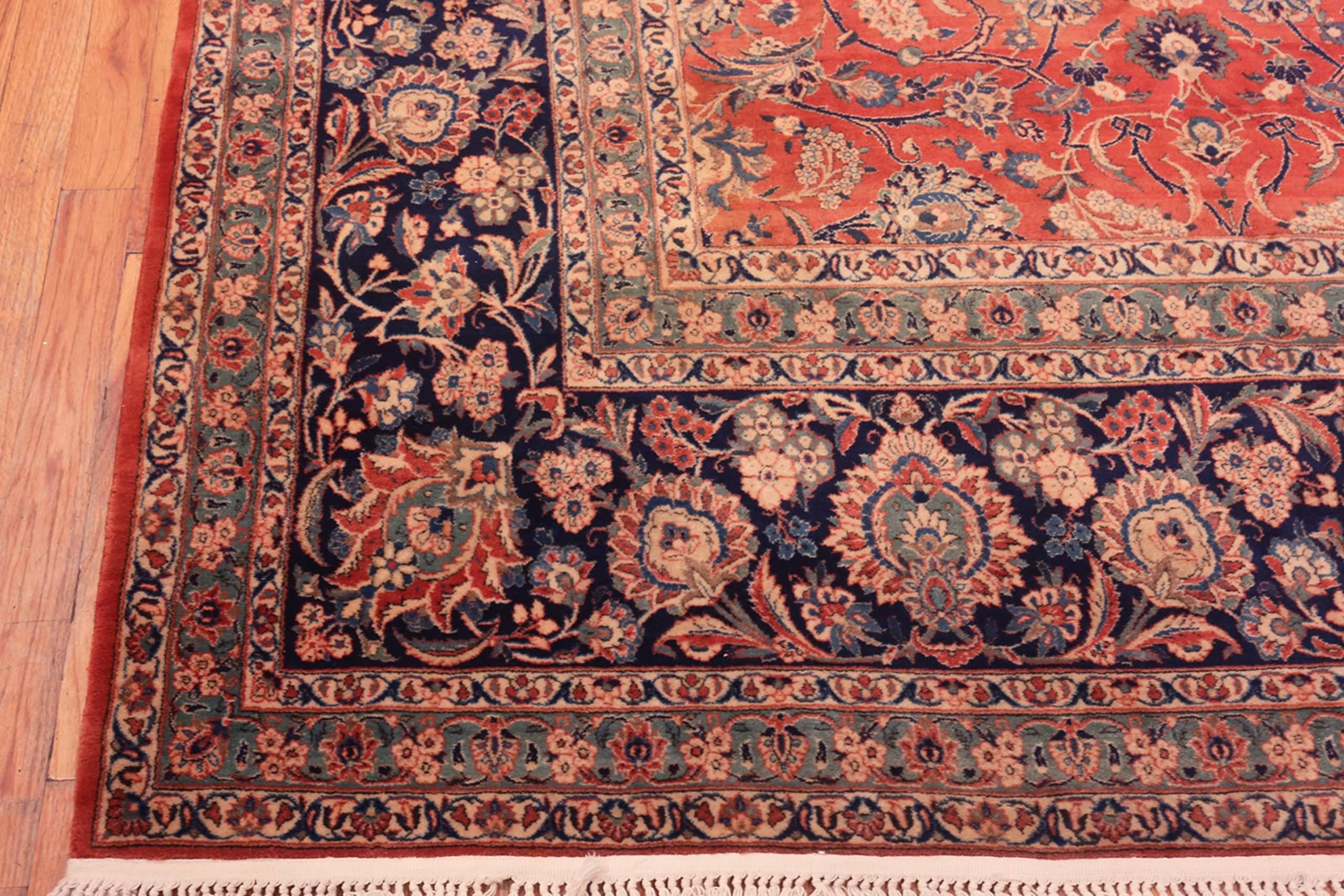 Wool Large Antique Persian Kashan Dabir Rug 12' x 17' For Sale