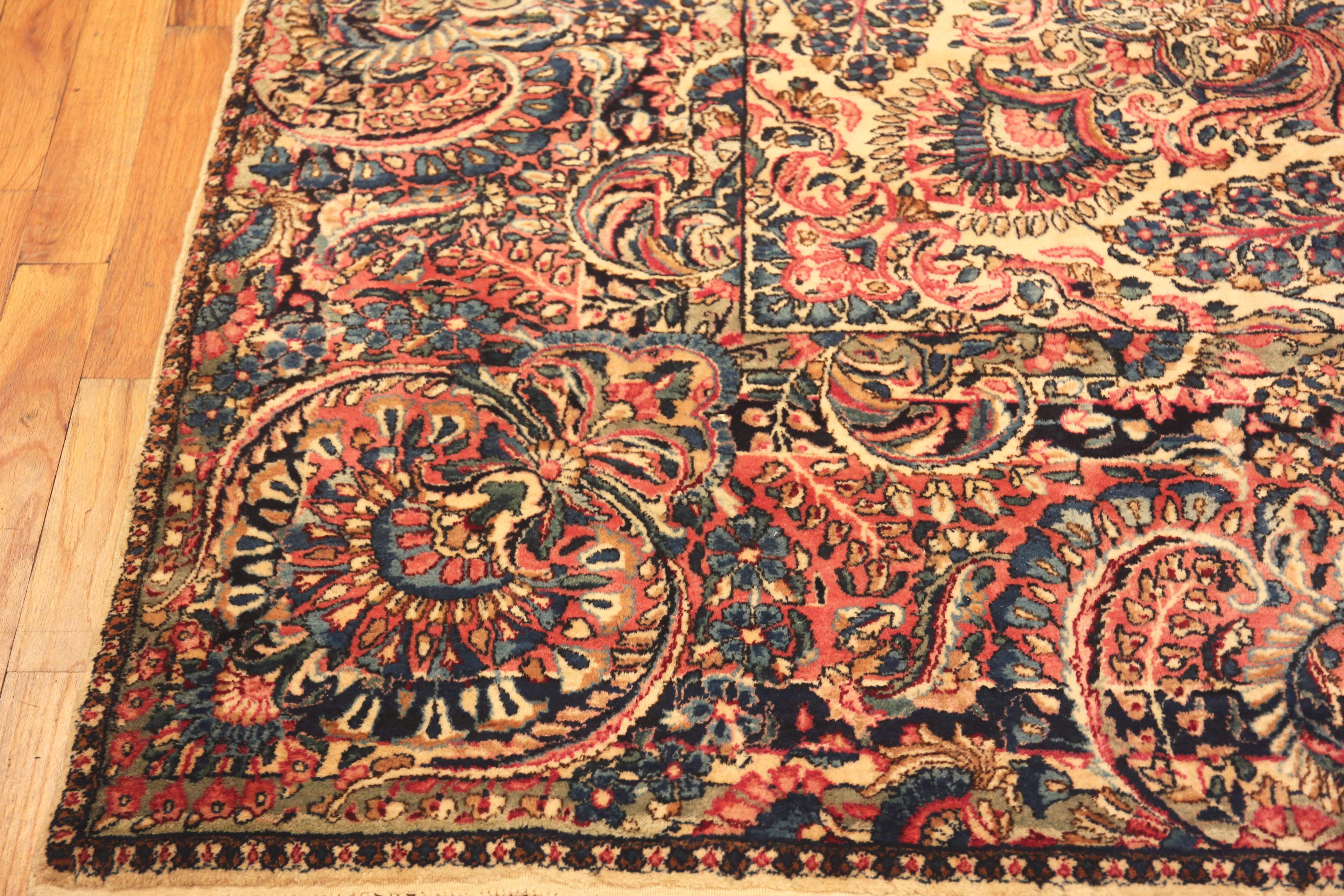Hand-Knotted Antique Persian Kerman Floral Rug. 10 ft 9 in x 17 ft 6 in For Sale