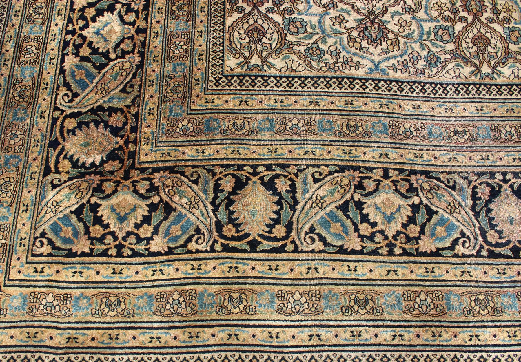 Wool Large Antique Persian Khorassan with All-Over Botanical Design  For Sale