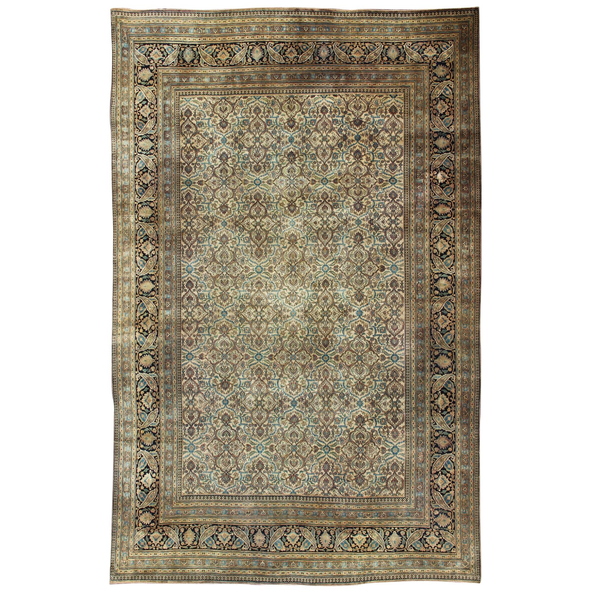 Large Antique Persian Khorassan with All-Over Botanical Design 