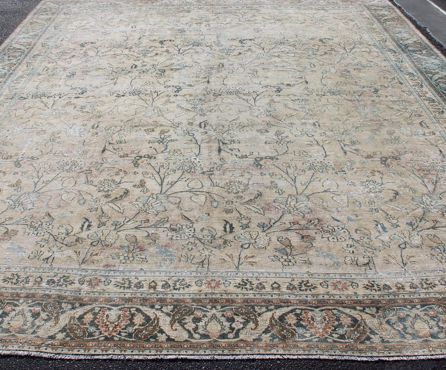 Large Antique Persian Khorassan with All-Over Earth Tones Botanical Design For Sale 2