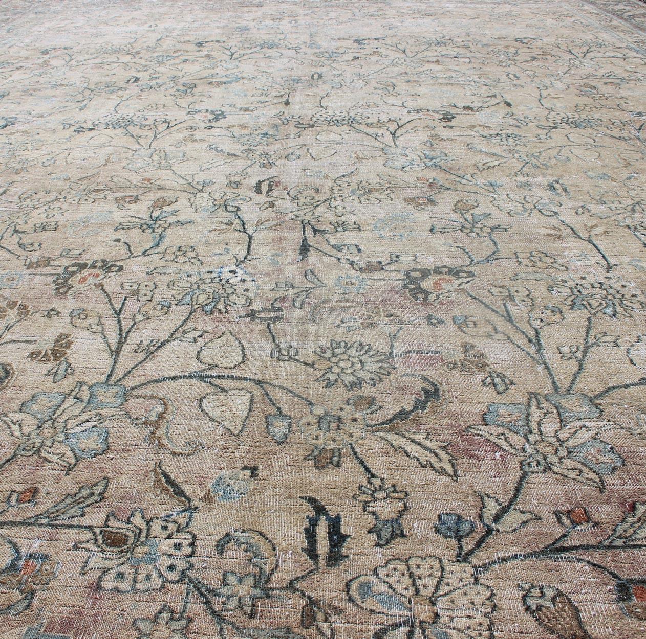 Large Antique Persian Khorassan with All-Over Earth Tones Botanical Design For Sale 3