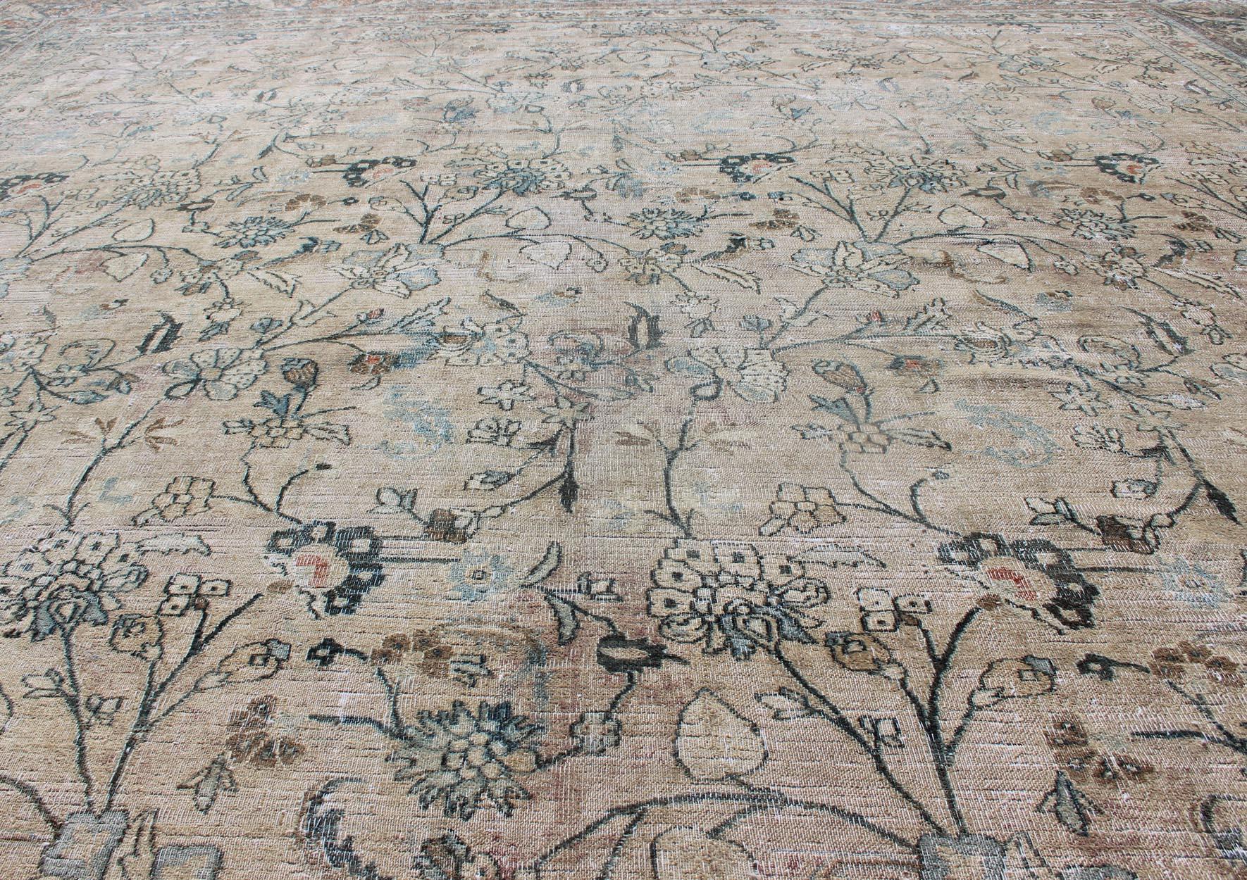 Large Antique Persian Khorassan with All-Over Earth Tones Botanical Design For Sale 4