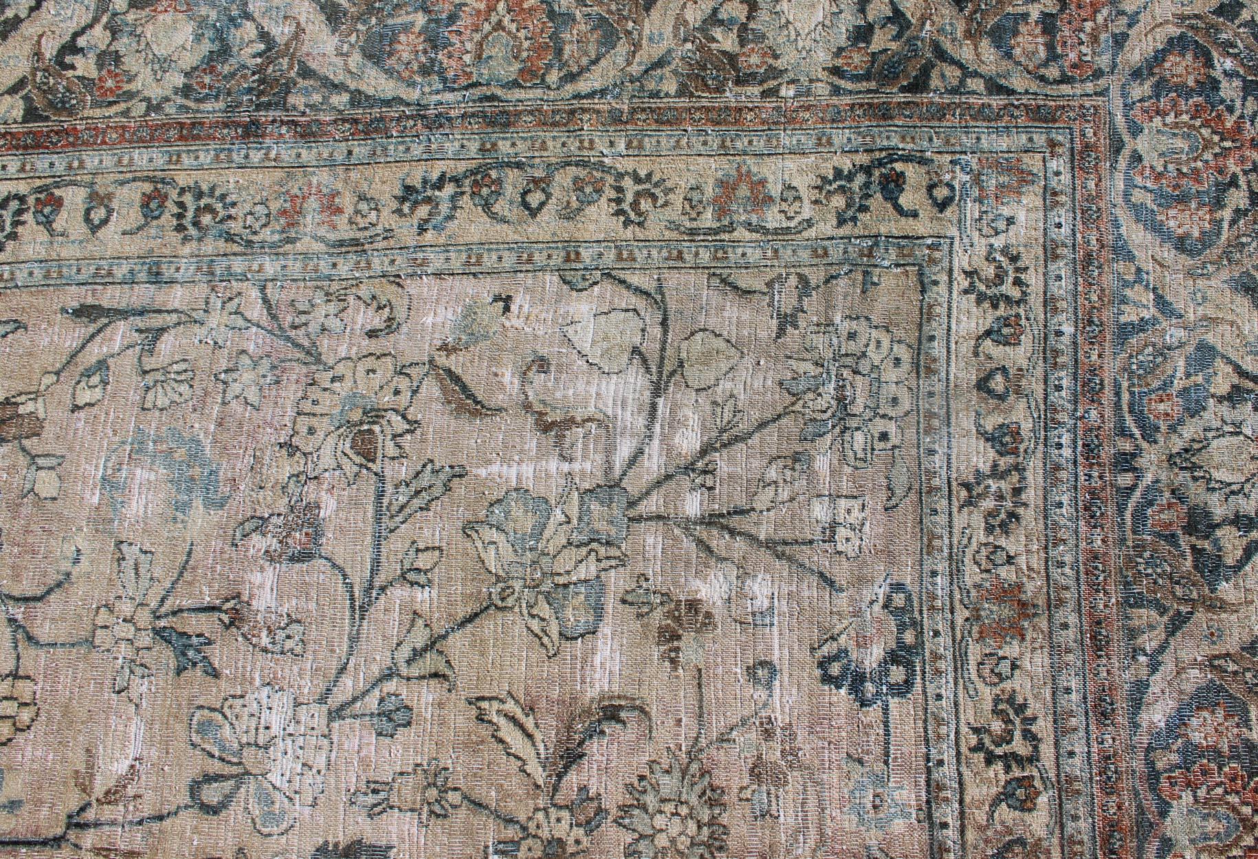 Early 20th Century Large Antique Persian Khorassan with All-Over Earth Tones Botanical Design For Sale