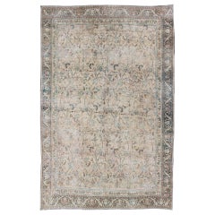 Large Antique Persian Khorassan with All-Over Earth Tones Botanical Design