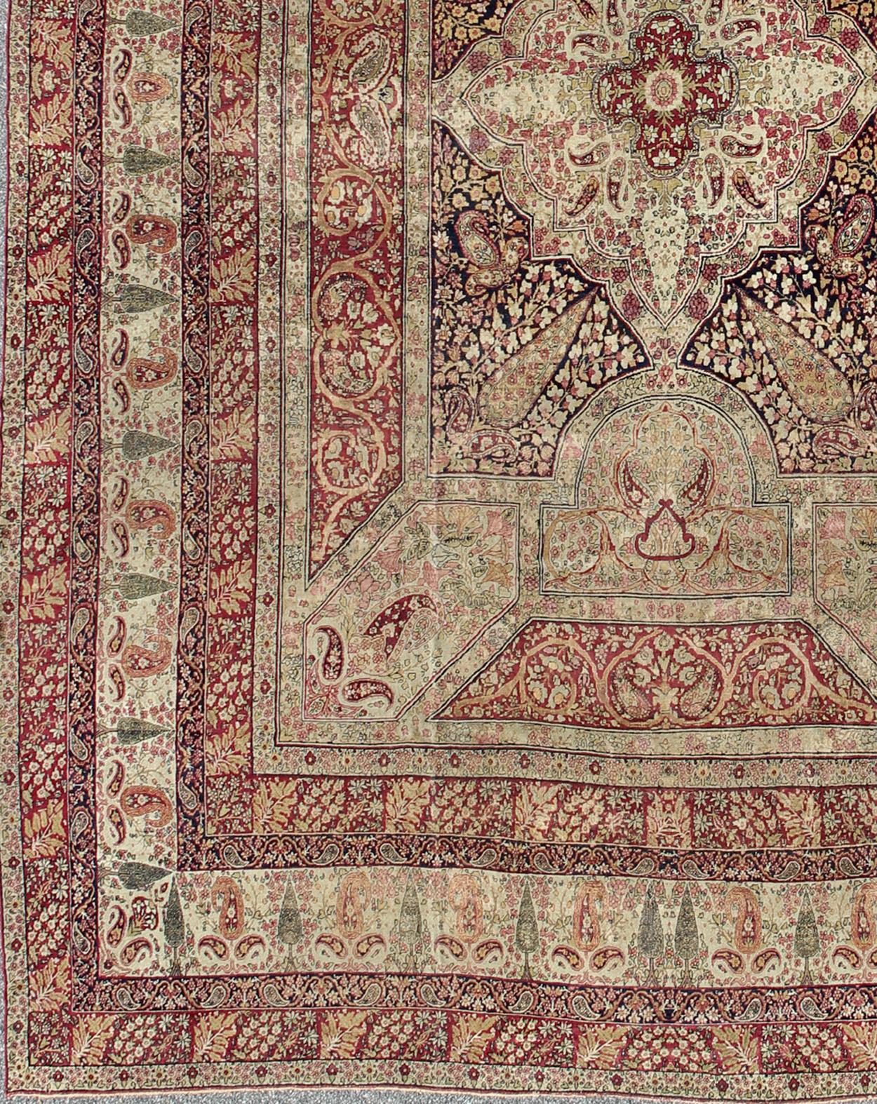 Kashan Large Antique Persian Lavar Kerman Large Rug with Incredible Details For Sale