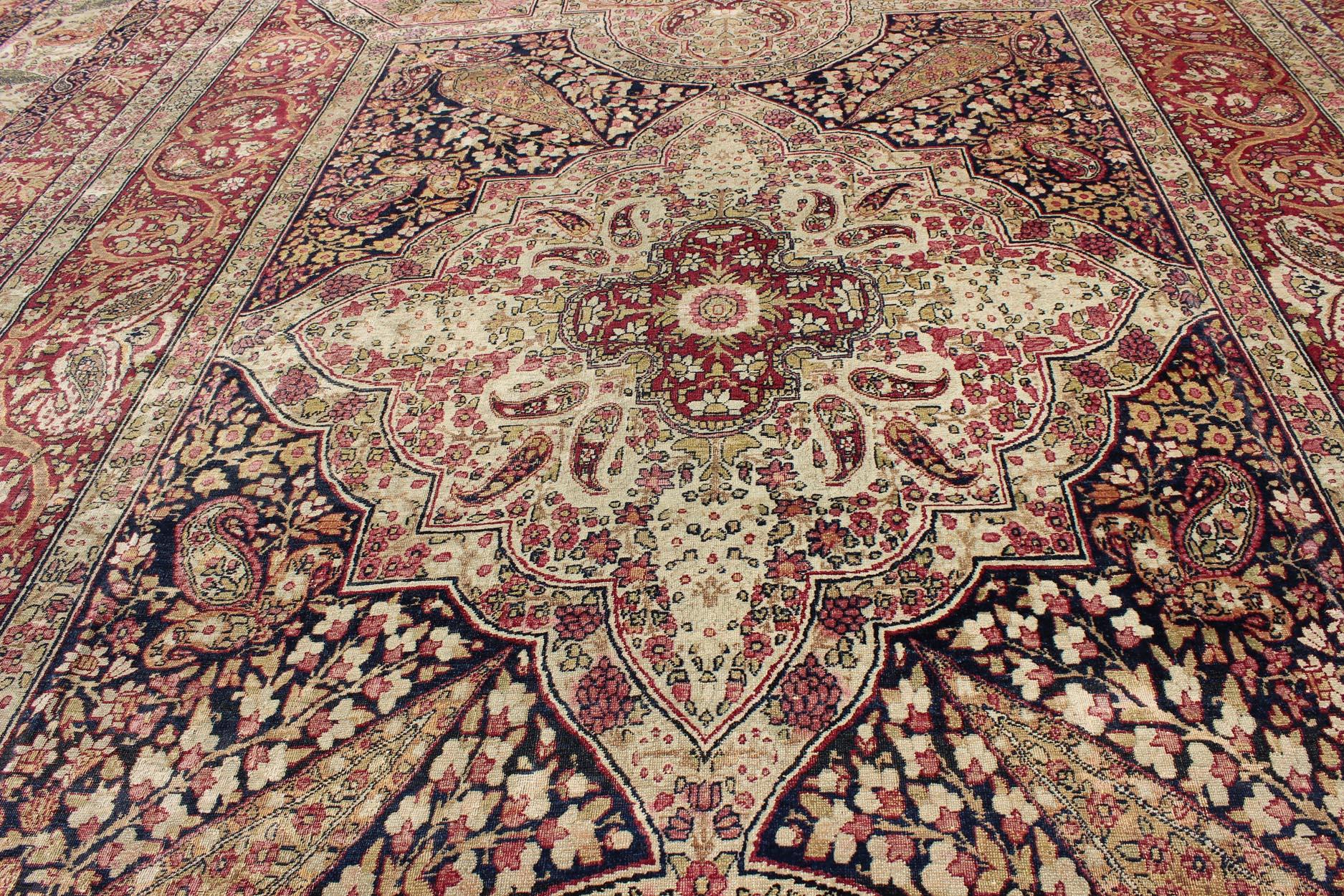 19th Century Large Antique Persian Lavar Kerman Large Rug with Incredible Details For Sale