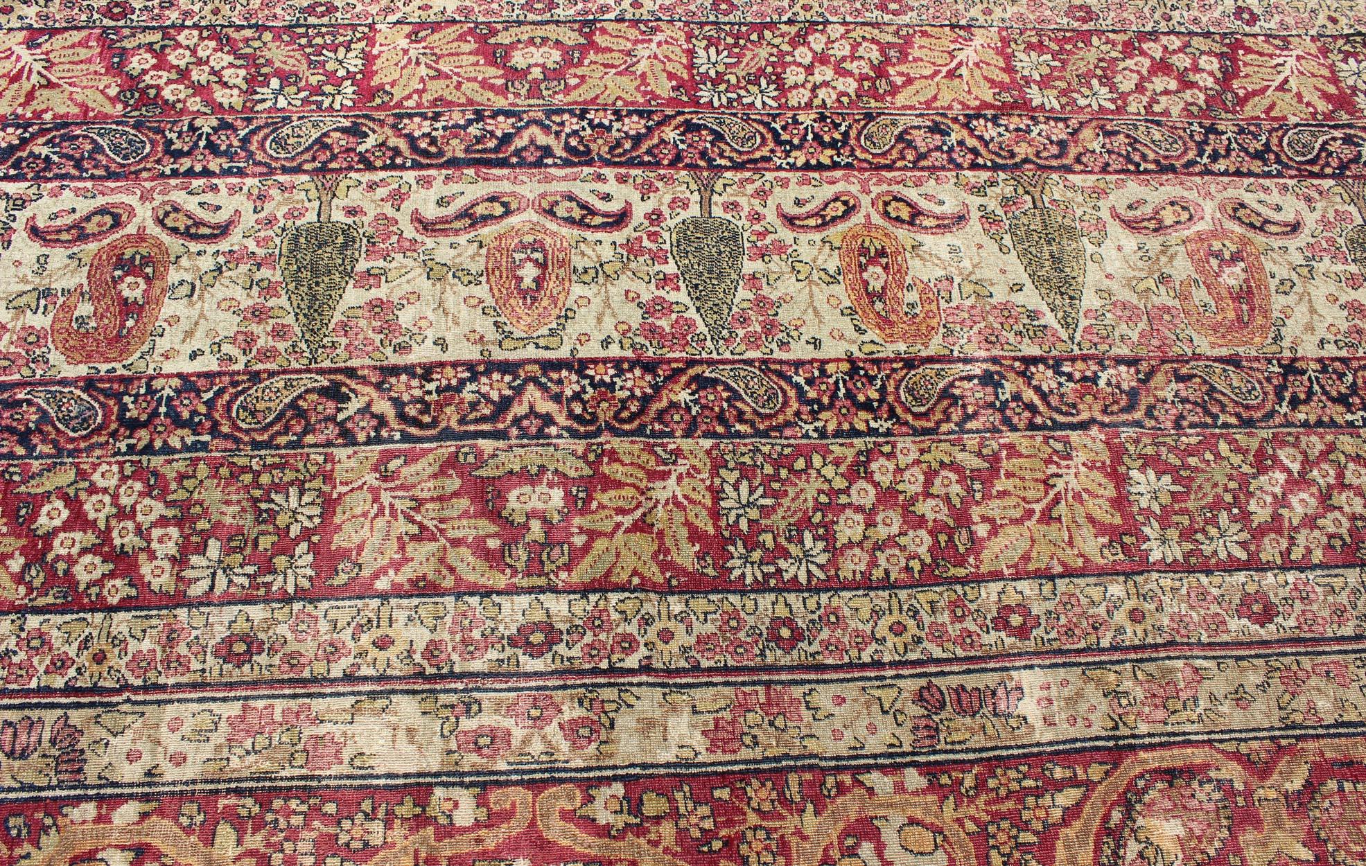Wool Large Antique Persian Lavar Kerman Large Rug with Incredible Details For Sale