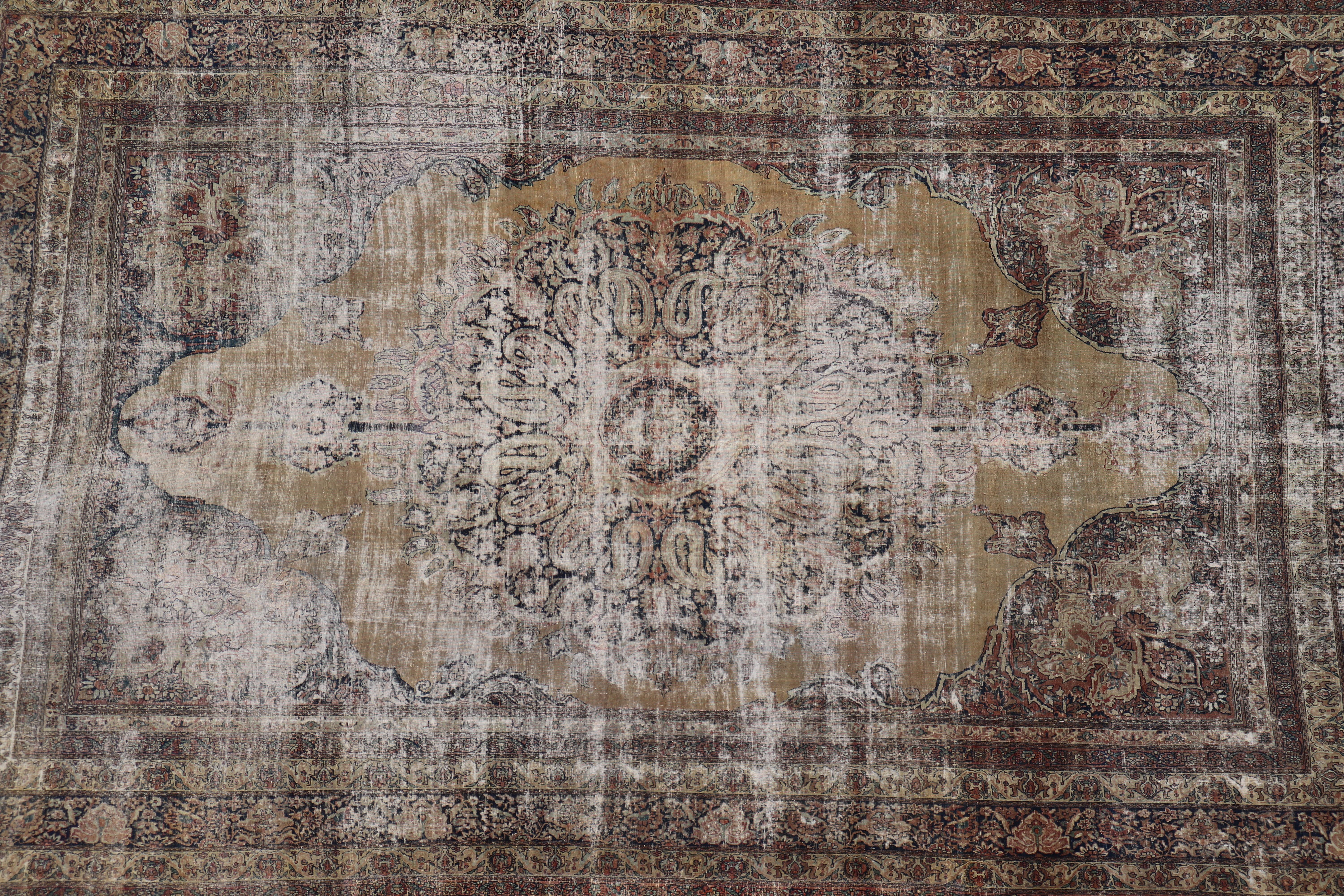 Large Antique Persian Lavar Kerman Rug with Blooming Central Medallion For Sale 9