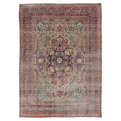 Large Antique Persian Lavar Kerman Rug with Blooming Central Medallion