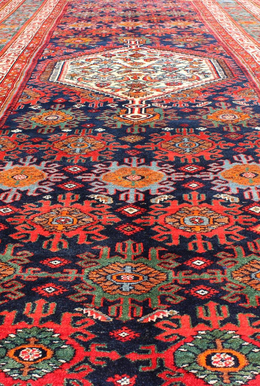 Large Antique Persian Malayer Gallery Runner with Geometric Medallion For Sale 4