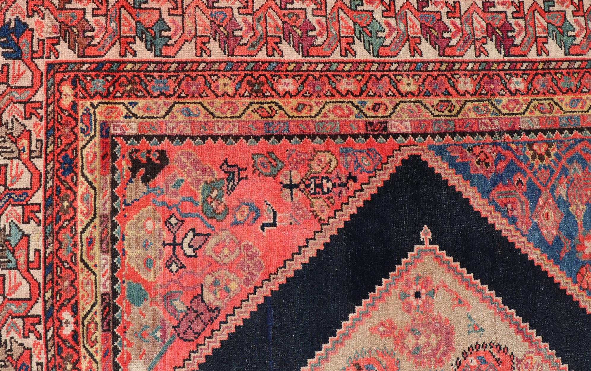 Large Antique Persian Malayer Gallery Runner with Geometric Medallion For Sale 4