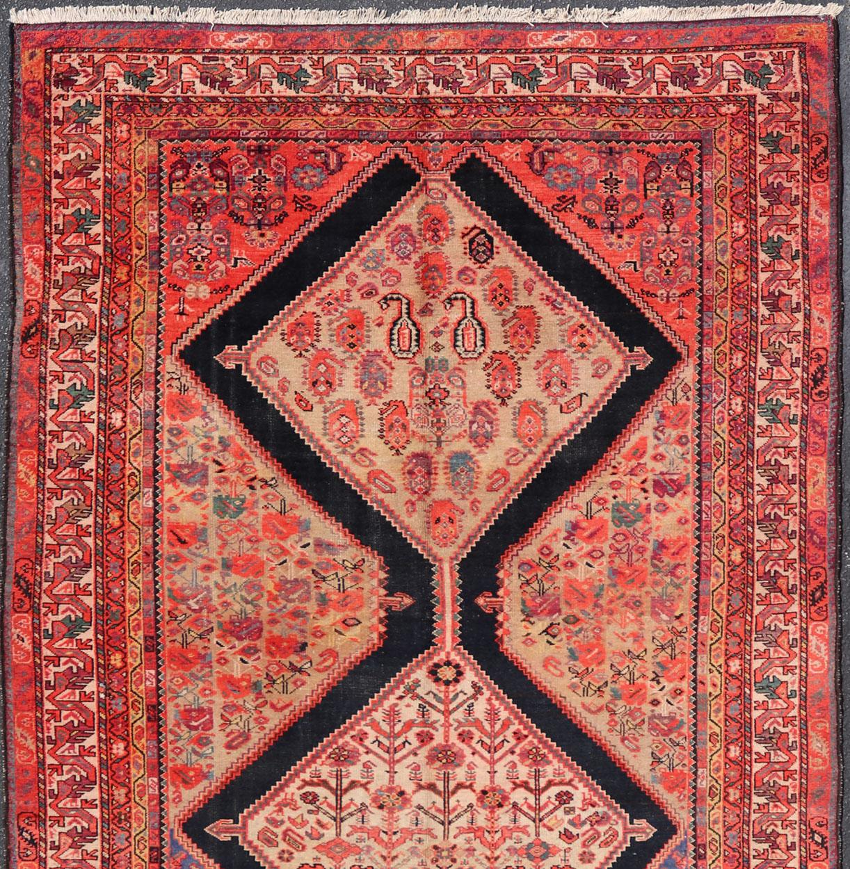 Large Antique Persian Malayer Gallery Runner with Geometric Medallion For Sale 10
